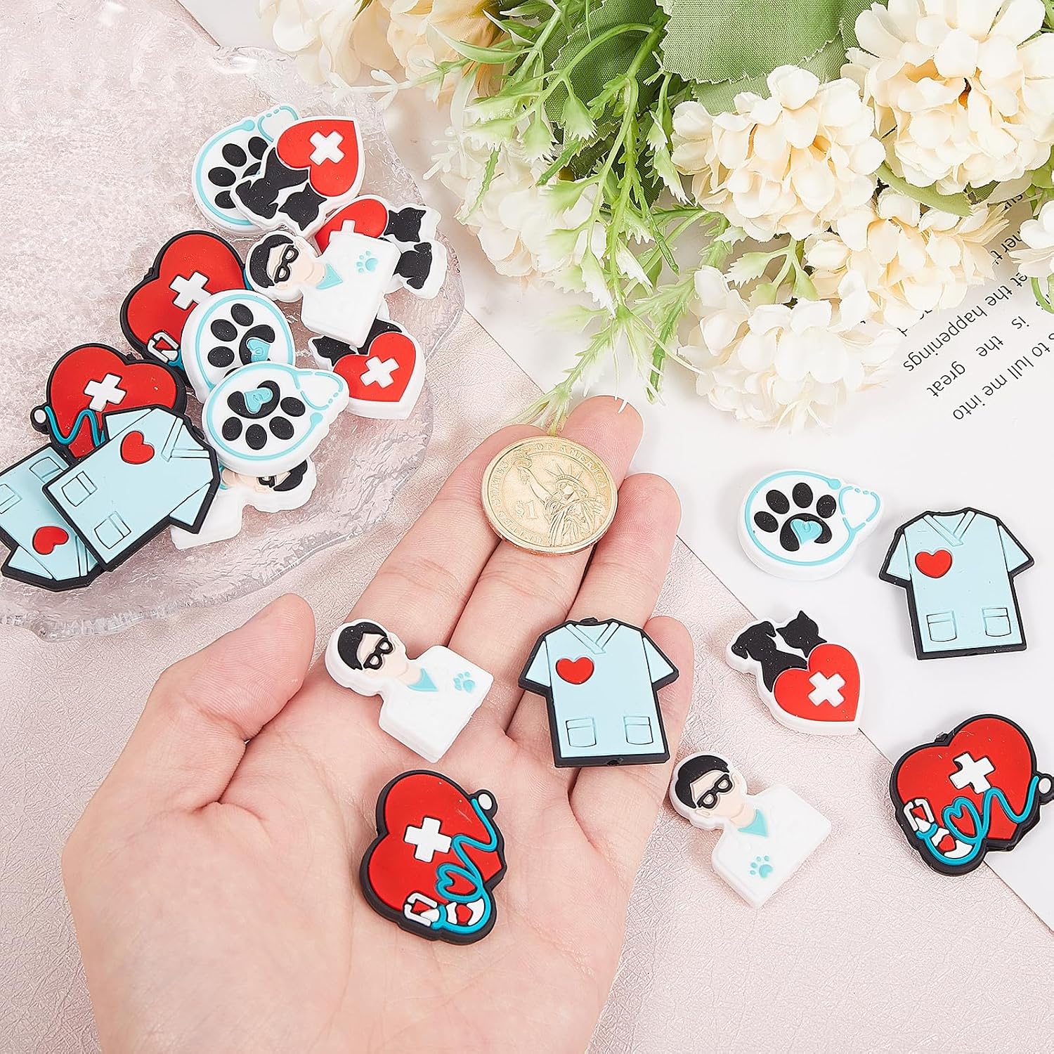 20Pcs Silicone Beads Colorful Stethoscope Silicone Focal Beads Charms for DIY Beadable Pens Keychain Bars Bracelet Necklace Craft