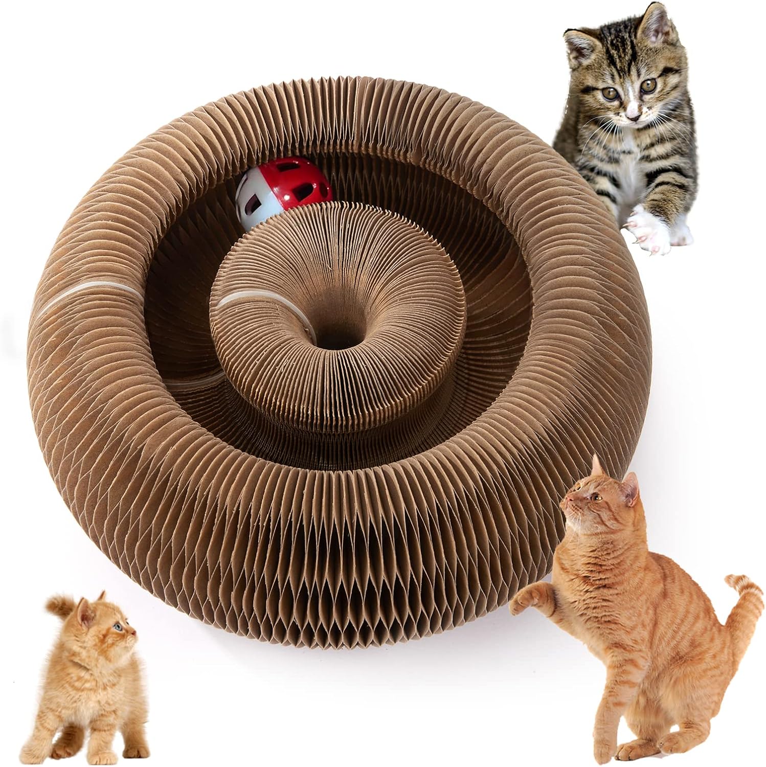 JuDongJu Cat Scratcher Toy – Magic Organ Track with Bell Ball – Interactive Indoor Exercise & Enrichment for Kittens and Cats – Corrugated Cardboard Scratching Board