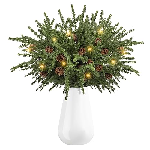Dapclca Christmas Norfolk Pine Branches with Warm Light, Artificial Xmas