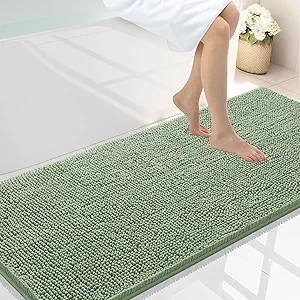 Smiry Luxury Chenille Bathroom Rugs 59x24, Extra Soft and Absorbent Shaggy Bath Mat, Machine Washable, Non-Slip Plush Carpet Runner for Tub, Shower, and Floor, Home Decor Accessories, Sage Green