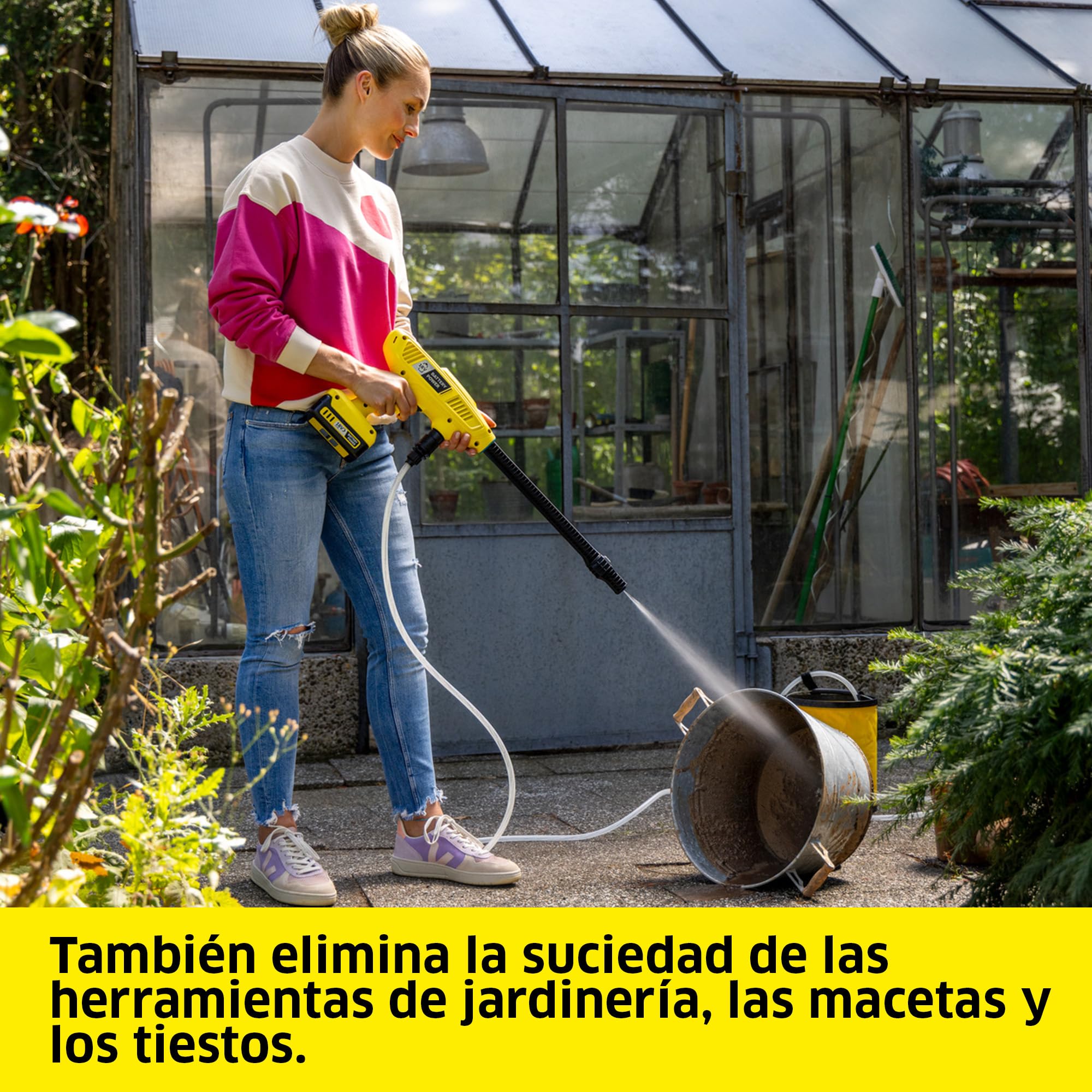 Kärcher Hidrolimpiadora Portátil a Batería KHB 4-18 Plus Battery Set, presión máxima de 21 bares, caudal de 170 l/h, autonomía de hasta 14 minutos, batería 18 V y cargador incluidos, depósito plegable