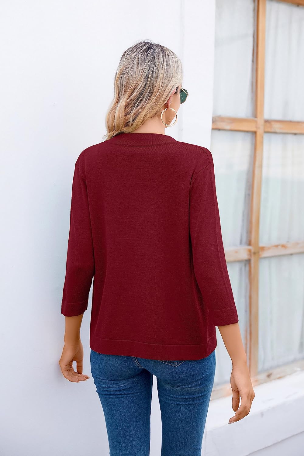 Bettysays Women's 3/4 Sleeve Open Front Cropped Cardigan Sweater Elegant Shrugs for Women - Image 2