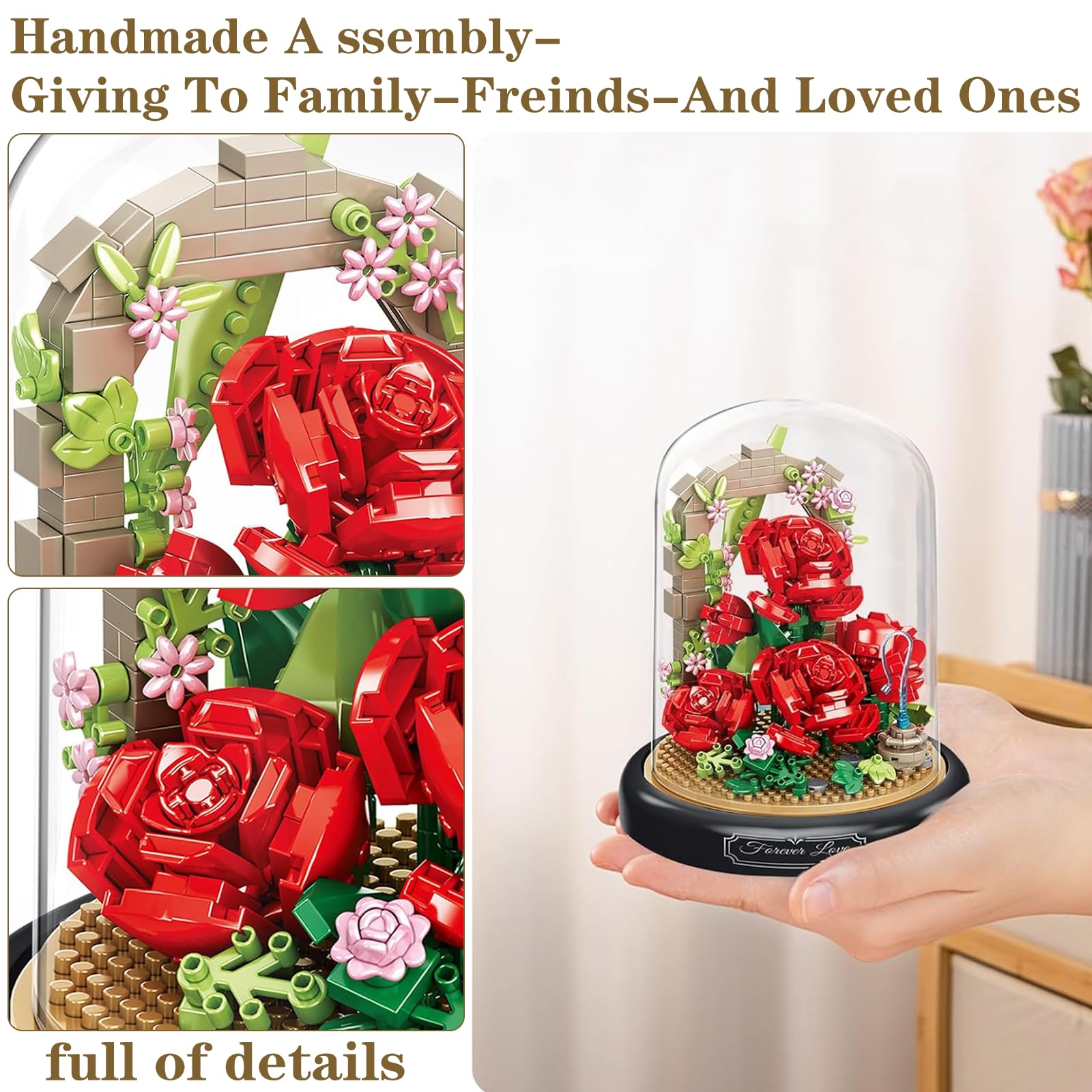 Set Bouquet Di Fiori Da Costruire Con Blocchi, Rose Immortali In Mattoncini ABS, 574 Pezzi, Decorazione Casa, Regalo