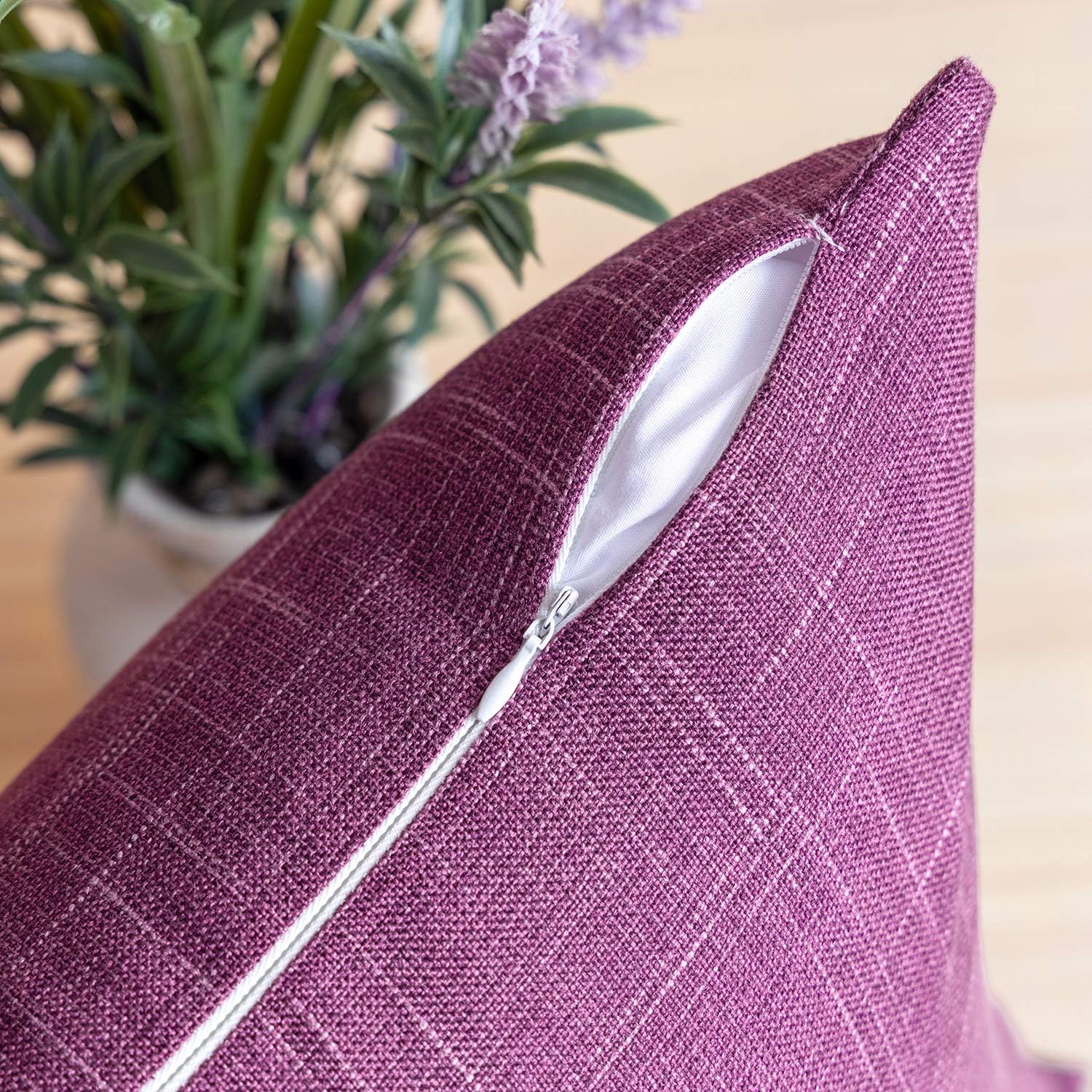 Phantoscope Throw Pillow Cover Soft Textured Lined Burlap Cushion Covers Pillowcase for Home Decor Car Sofa Couch Pack of 2 Dark Purple 18 x 18 inches 45 x 45 cm