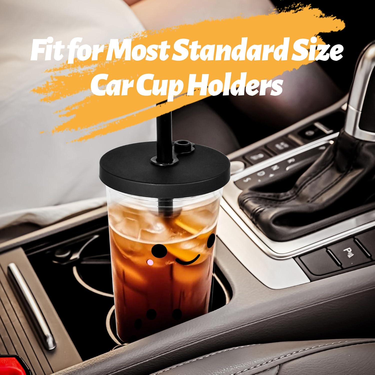 sweet grain Boba Cup, 24 oz Smile Iced Coffee Cup, Leak Proof and Double Wall Bubble Tea Cup, Mothers Day, Birthday Gift for Women Friend Sister Her Coffee Lover (Black) - Image 4