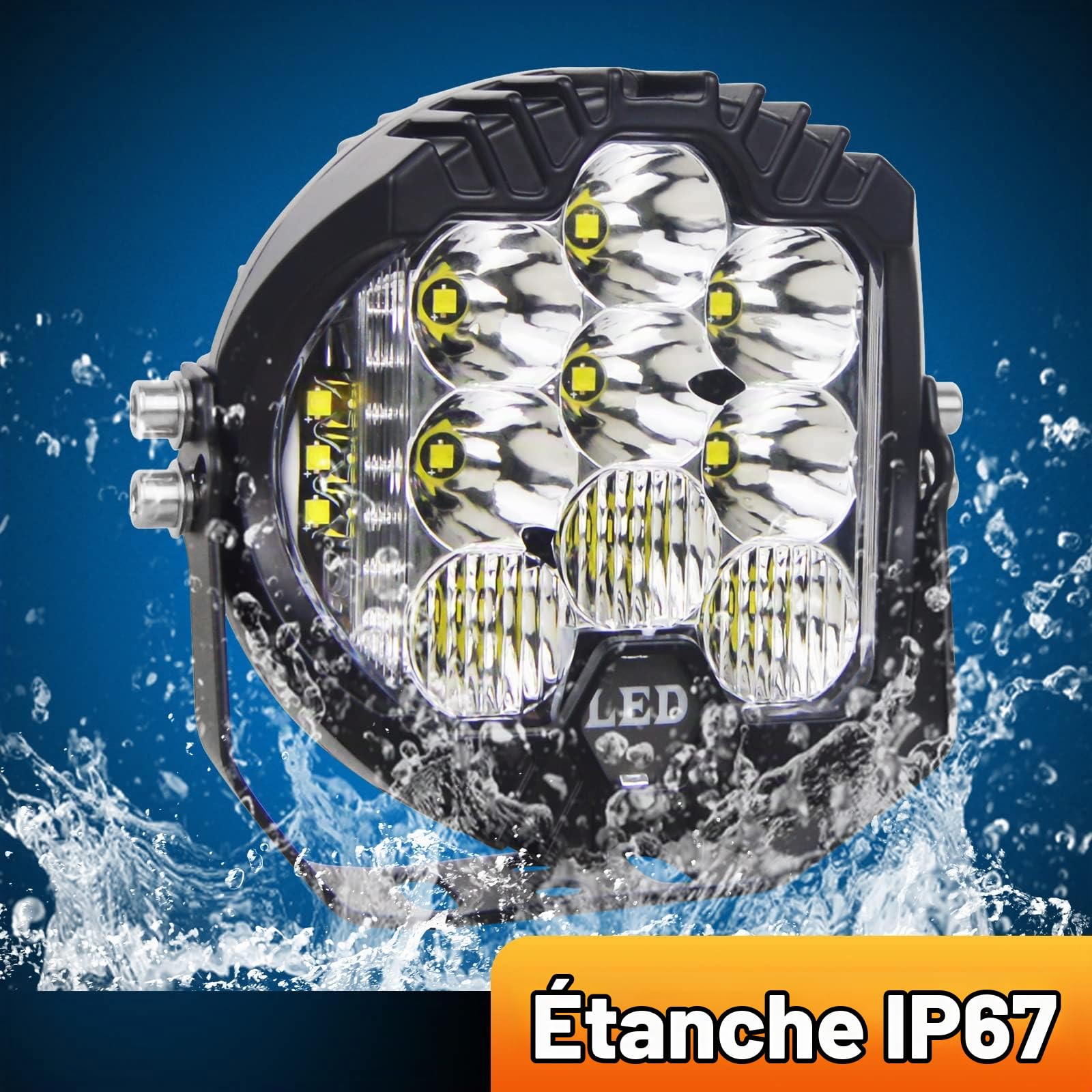 RIGIDON Rond Phare de Travail Led, 7 Pouces 75W 7500LM 12V 24V 6000K Blanc