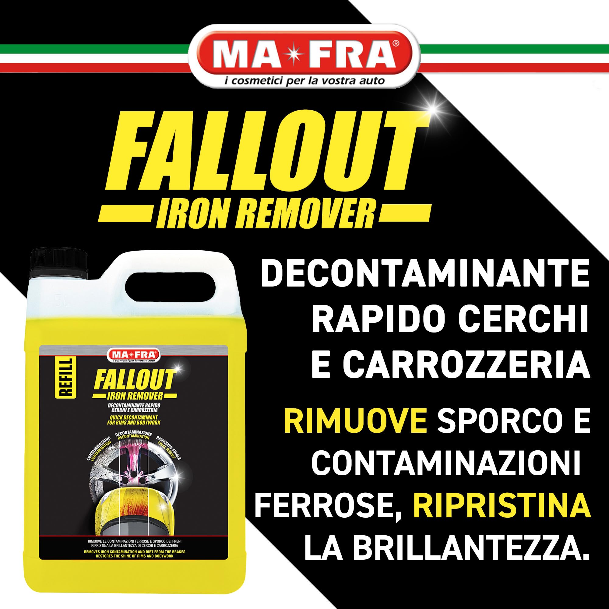 Ma-Fra Fallout Iron Remover, Decontaminante Rapido, Elimina i Residui Ferrosi dalla Carrozzeria e Cerchi in Lega Auto, Confezione da 4500 ml