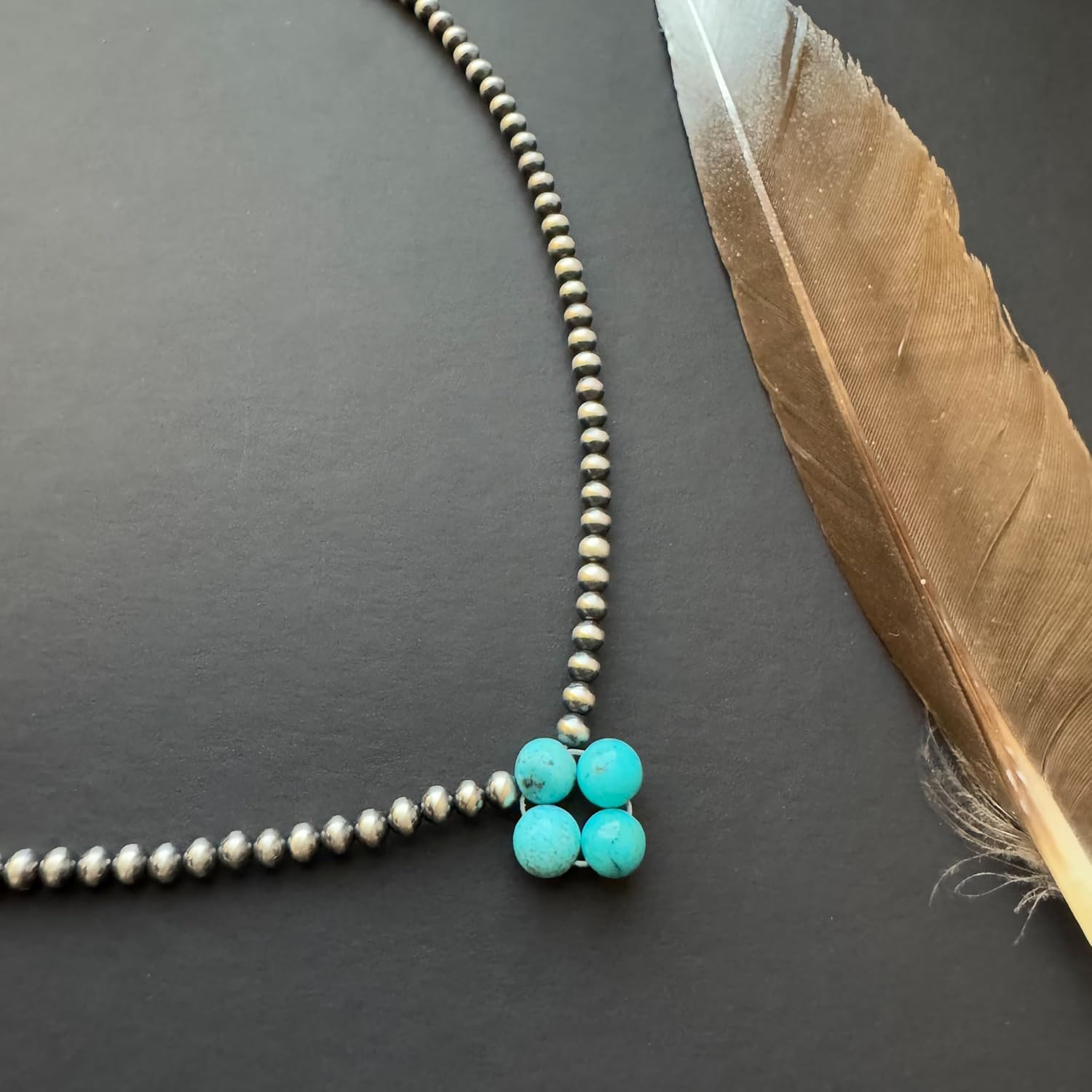 Sterling Silver Navajo Pearl Style Necklace for Women with Genuine Turquoise Pendant, 3mm Hand Beaded Necklace 14-17 in Western Jewelry Handmade in the USA - Image 8