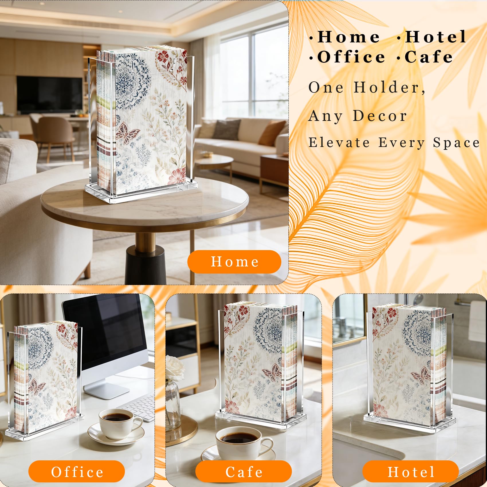 Servilletero acrílico transparente vertical para invitados, dispensador de toallas de 4 mm de grosor, impermeable, apilable, para baño, cocina, comedor, hogar, hotel, regalo moderno (vertical)