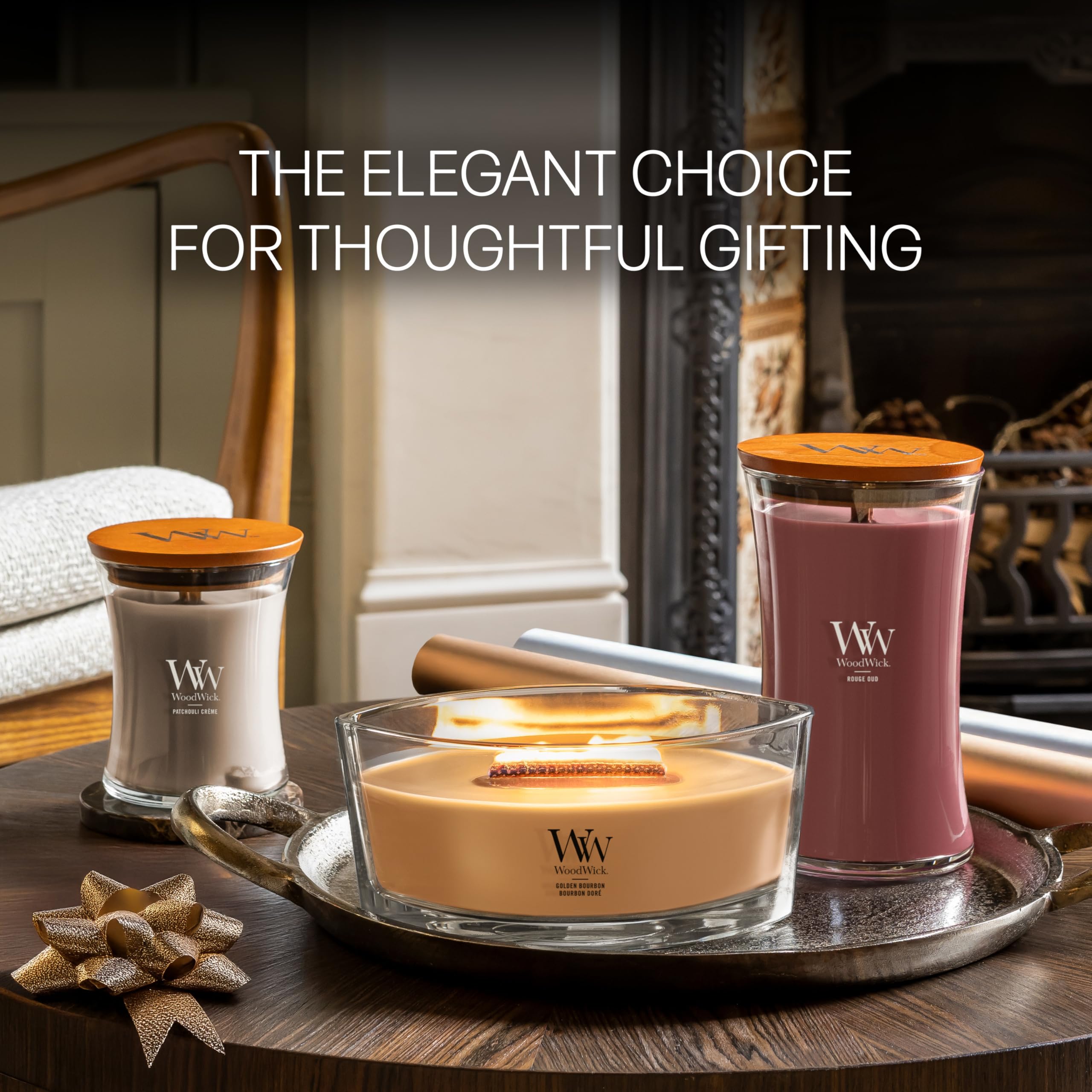 WoodWick Bougie parfumée avec mèche crépitante Rouge Oud Sablier moyenne