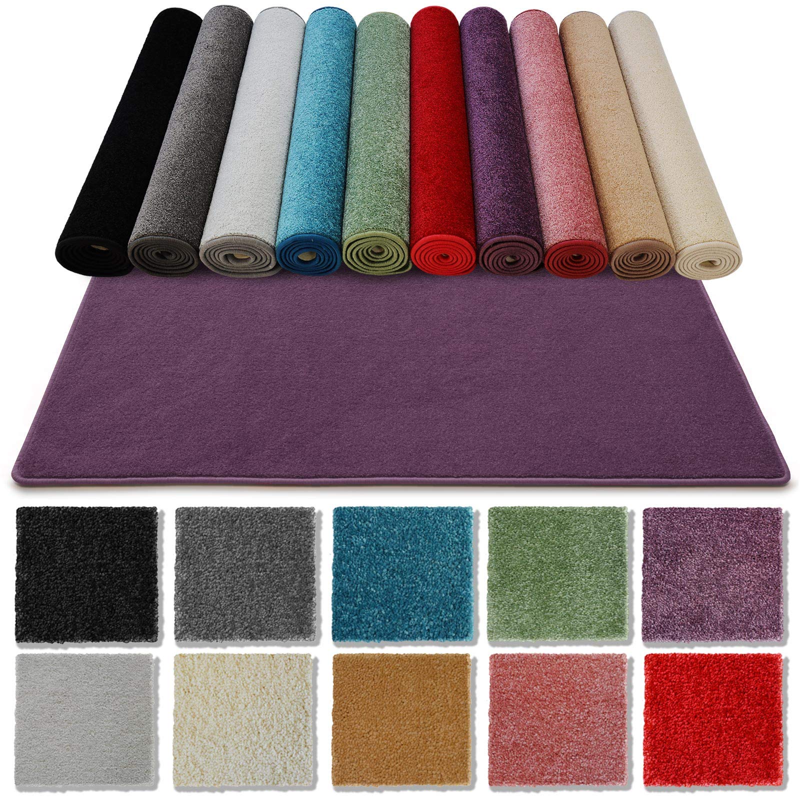 Floordirekt Badematte 80 x 200 cm, Lila - Weicher & dichter Hochflor - Badezimmerteppich - Extra flauschig - Rutschsichere Rückseite