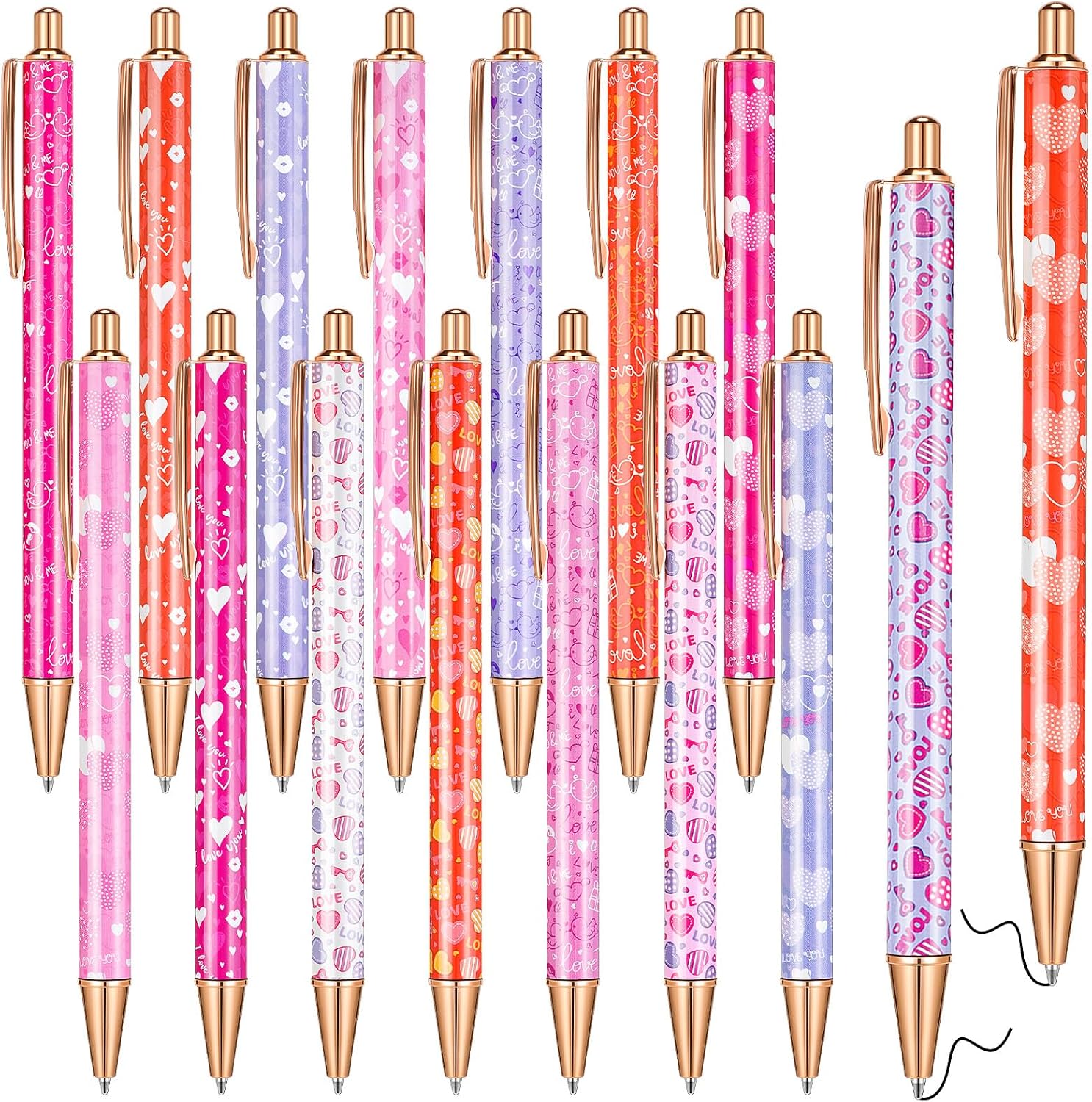 16 Pcs Heart Shaped Pens Black Ink Multicolor Novelty Heart Ballpoint Pens for Party Favor Gifts Office Teacher Supplies