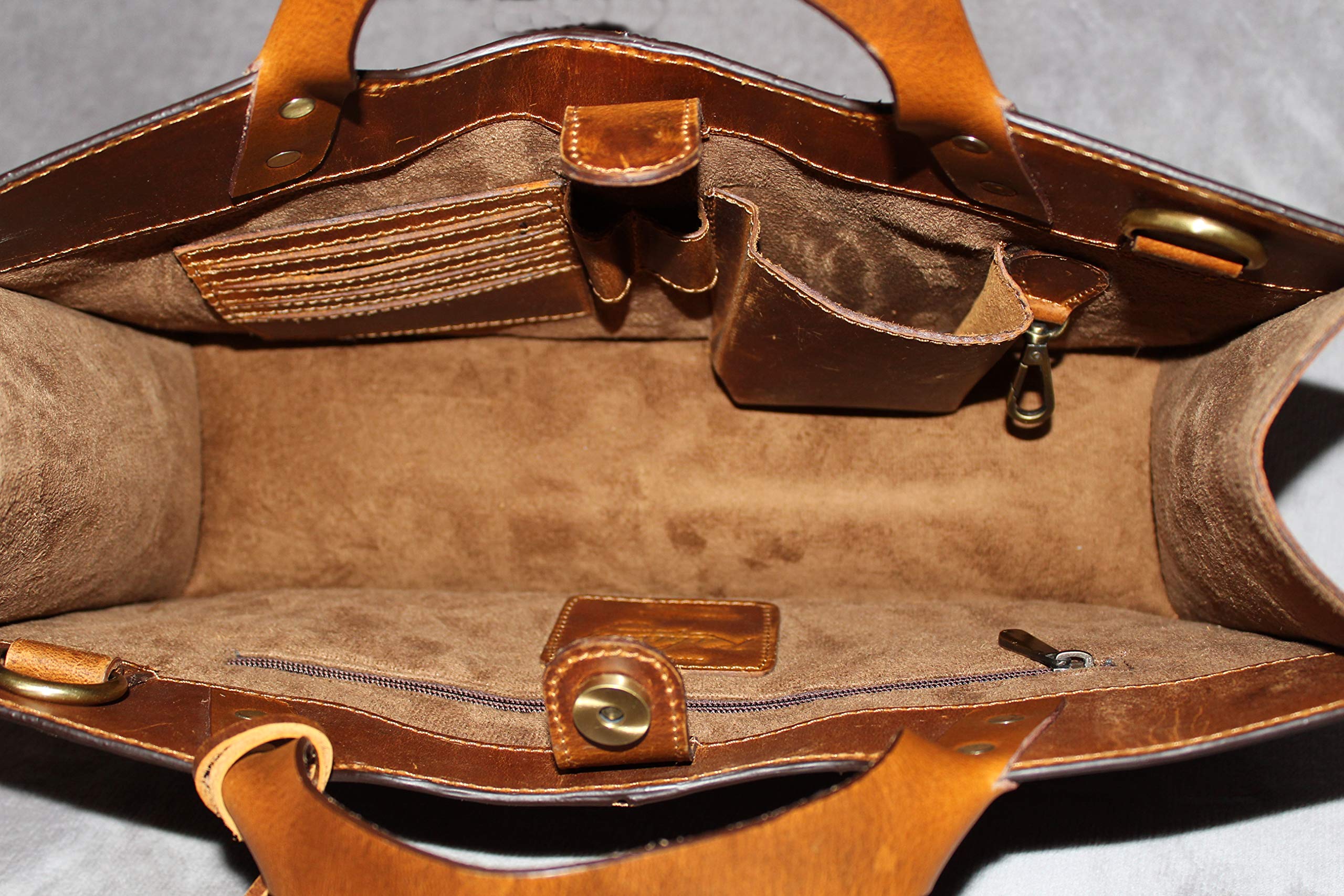 KALATING Personalisierte Handgemachte Damen Lederhandtasche Tote Umhängetasche Damenhandtasche Medium Braun