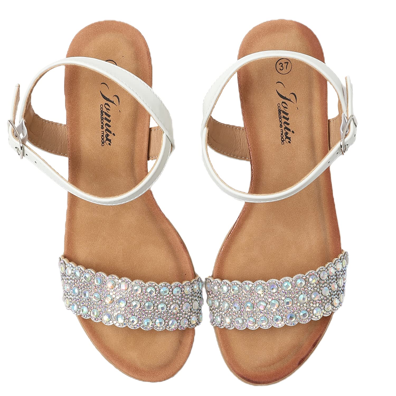 JOMIX Sandali Donna Estive Tacco Zeppa Eleganti Comodi Decorato con Strass