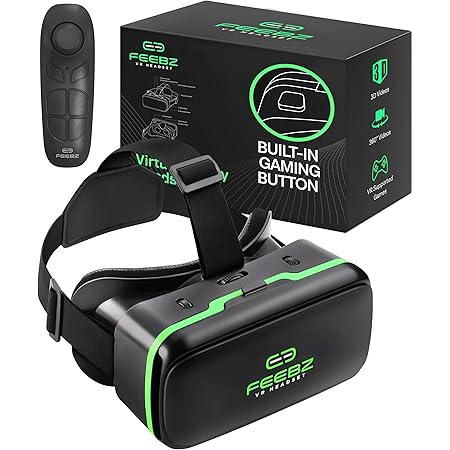 Virtual Reality Headset for Kids - for Android | Includes Built-in Button + Remote Controller for Android | VR Goggles Set for Phones 4.5"-6.5" - Green
