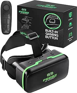 Virtual Reality Headset for Kids - for iPhone &amp; Android | Includes Built-in Button + Remote Controller for Android | VR Goggles Set for Phones 4.5"-6.5" - Green