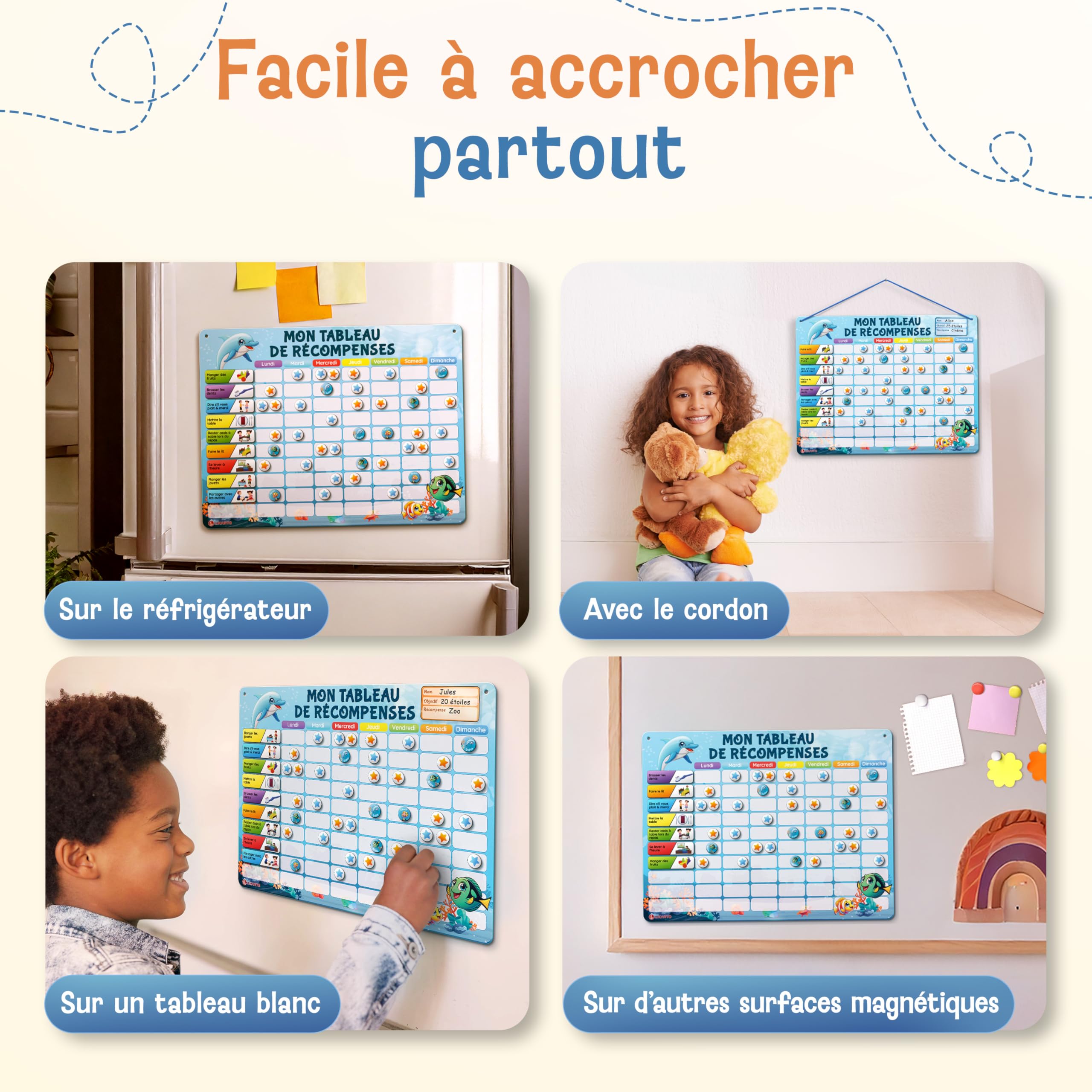 LIKARTO Tableau de Récompenses pour Enfants - Tableau magnétique avec de Nombreuses tâches et 280 aimants - Encourager Les Bons comportements - Calendrier Éducatif pour Enfant - Bleu