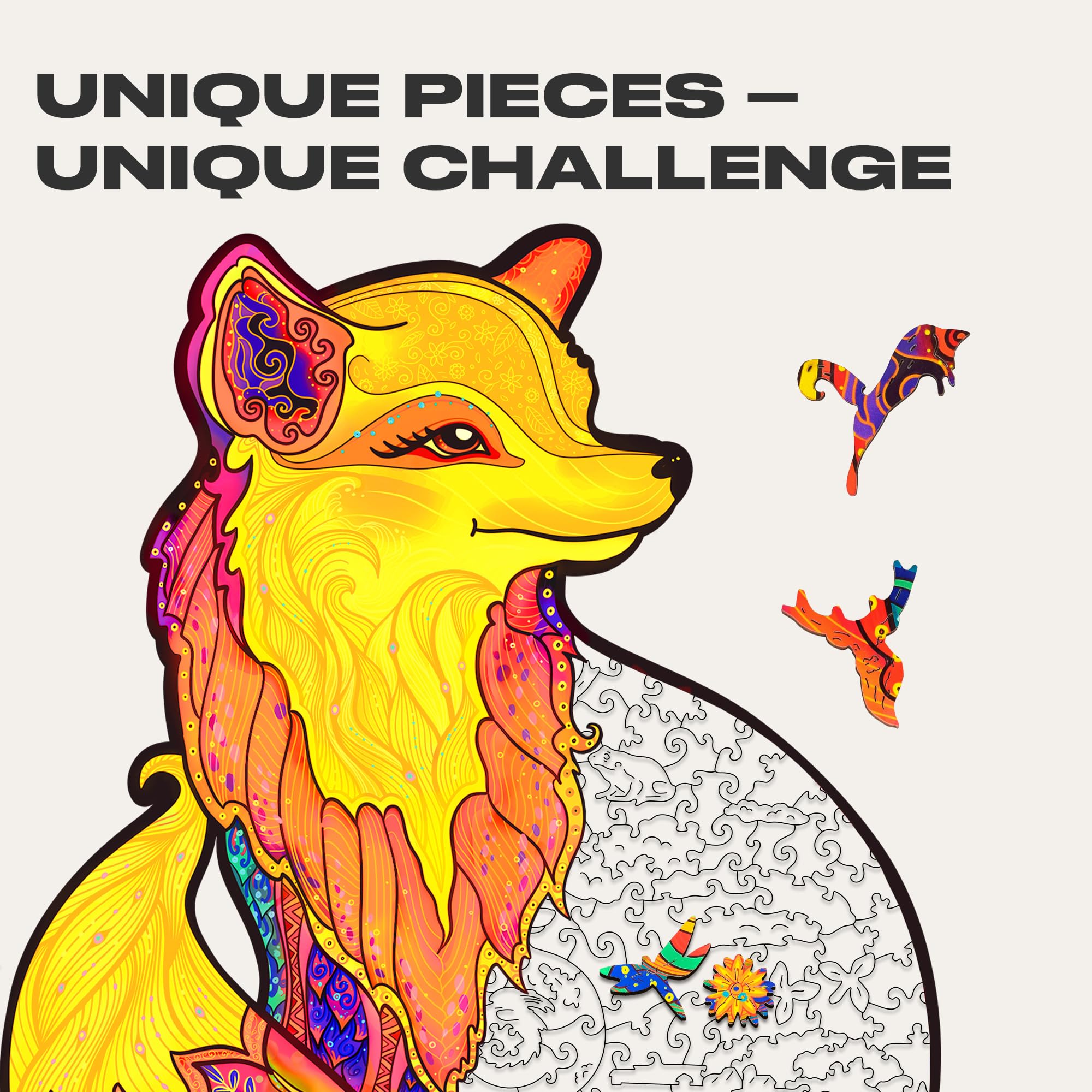 UNIDRAGON Original Wooden Puzzle – Alluring Fox, 332 Pieces, Large 31 x 40 cm, Beautiful Gift Packaging, Unique Shape Best Gift for Adults