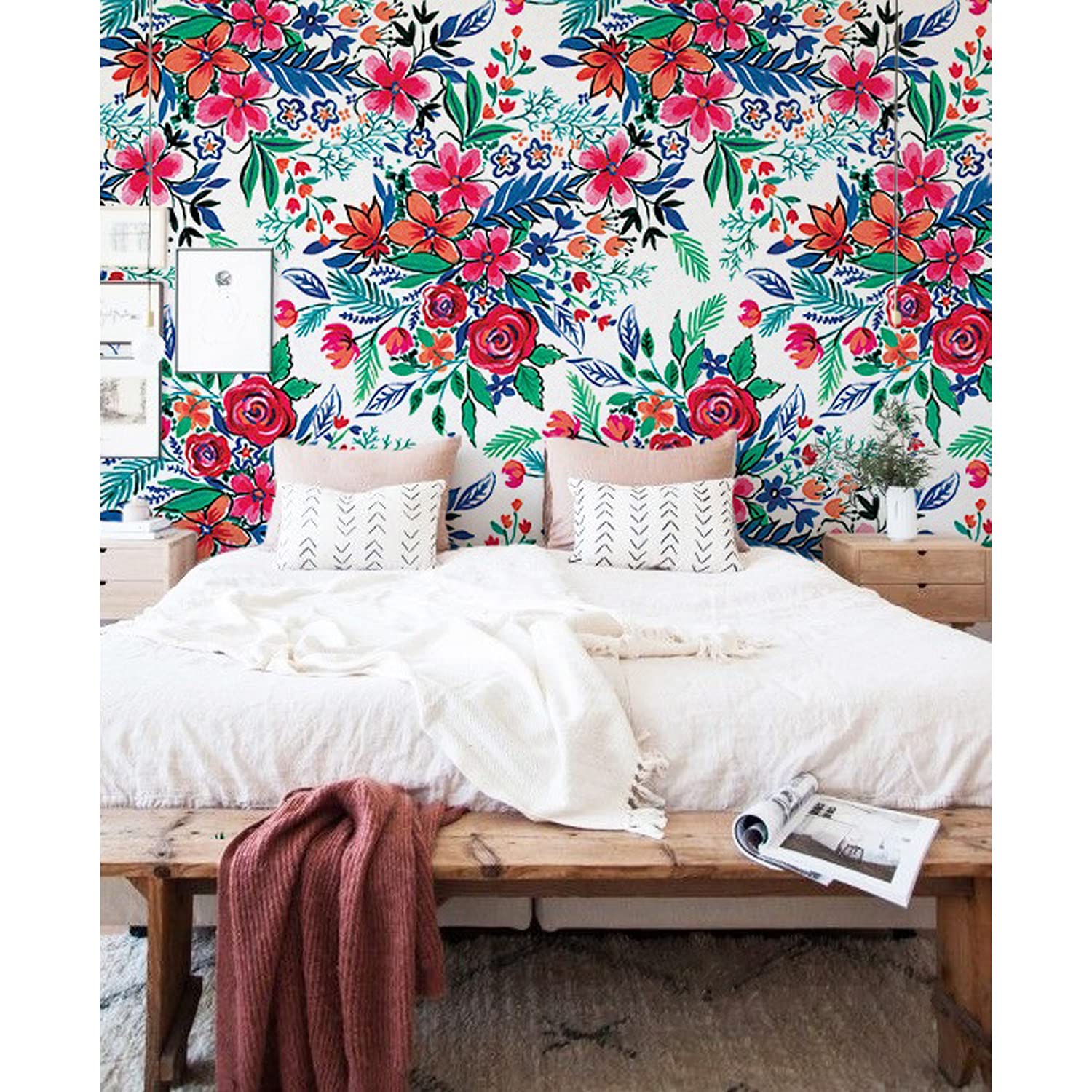 Papier peint fleurs latex 416x254cm pour masquer les imperfections des murs
