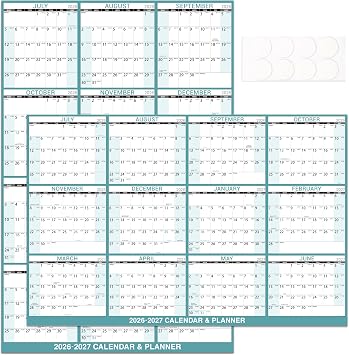 Dry Erase Calendar 2026-2027 - July 2026 - June 2027, 32 x 48 | Laminated Erasable Organizer with Large Blocks, Horizontal/Vertical, Great for Office,School,Home, Large Yearly Wall Calendar