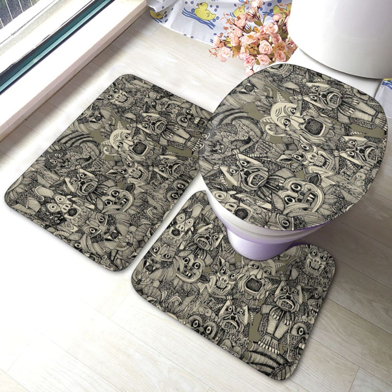 Fornasettia顔装飾トイレマットスリーピースV オカ トイレマットセット 北欧 おしゃれ 風水 3点 58×60cm