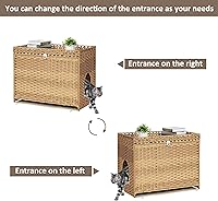 Vista 6 de Caja de arena para gatos con alfombrilla de arena suave; muebles ocultos de baño para gatos con puerta; casa de gato tejida a mano con gran espacio