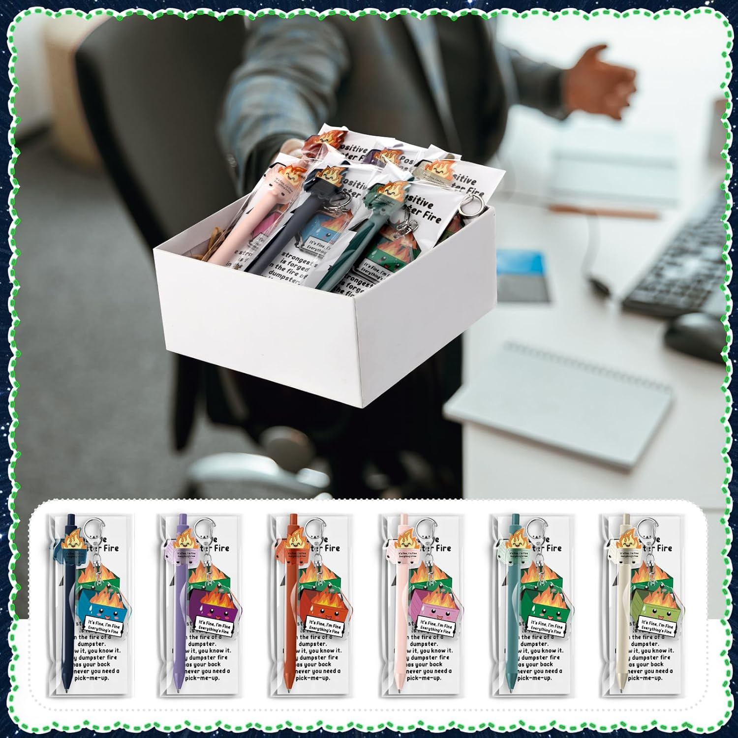 Sinload Dumpster Fire Employee Appreciation Gifts Bulk Emotional Support Ballpoint Pen Keychain for Coworker Nurse Teacher