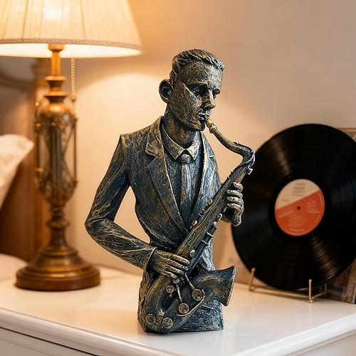 DESHINTKE Figura de saxofonista retro, decoración musical, saxofón de resina, estatuas de músico, escultura moderna para regalos de música en el