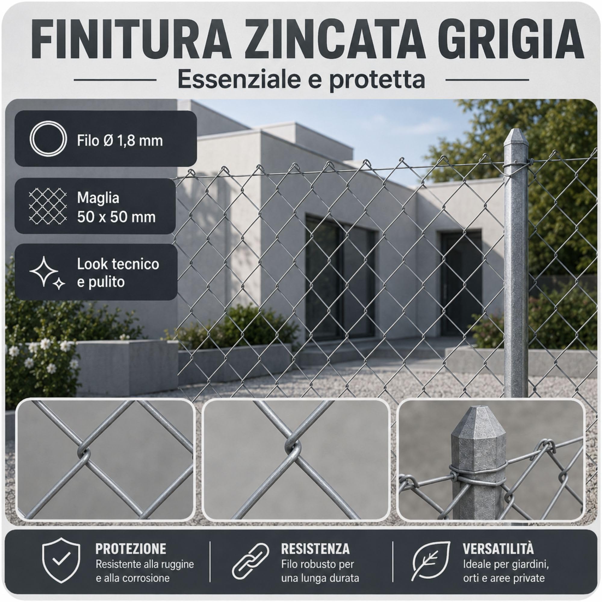 ITALFROM - Rotolo 25 Metri Rete Metallica Zincata per Recinzioni (H 175 cm) Rete Elettrosaldata Grigia a Maglia Sciolta 50x50mm con Diametro Filo 1,8mm, Rete da Giardino per Recinzione Rigida 2396