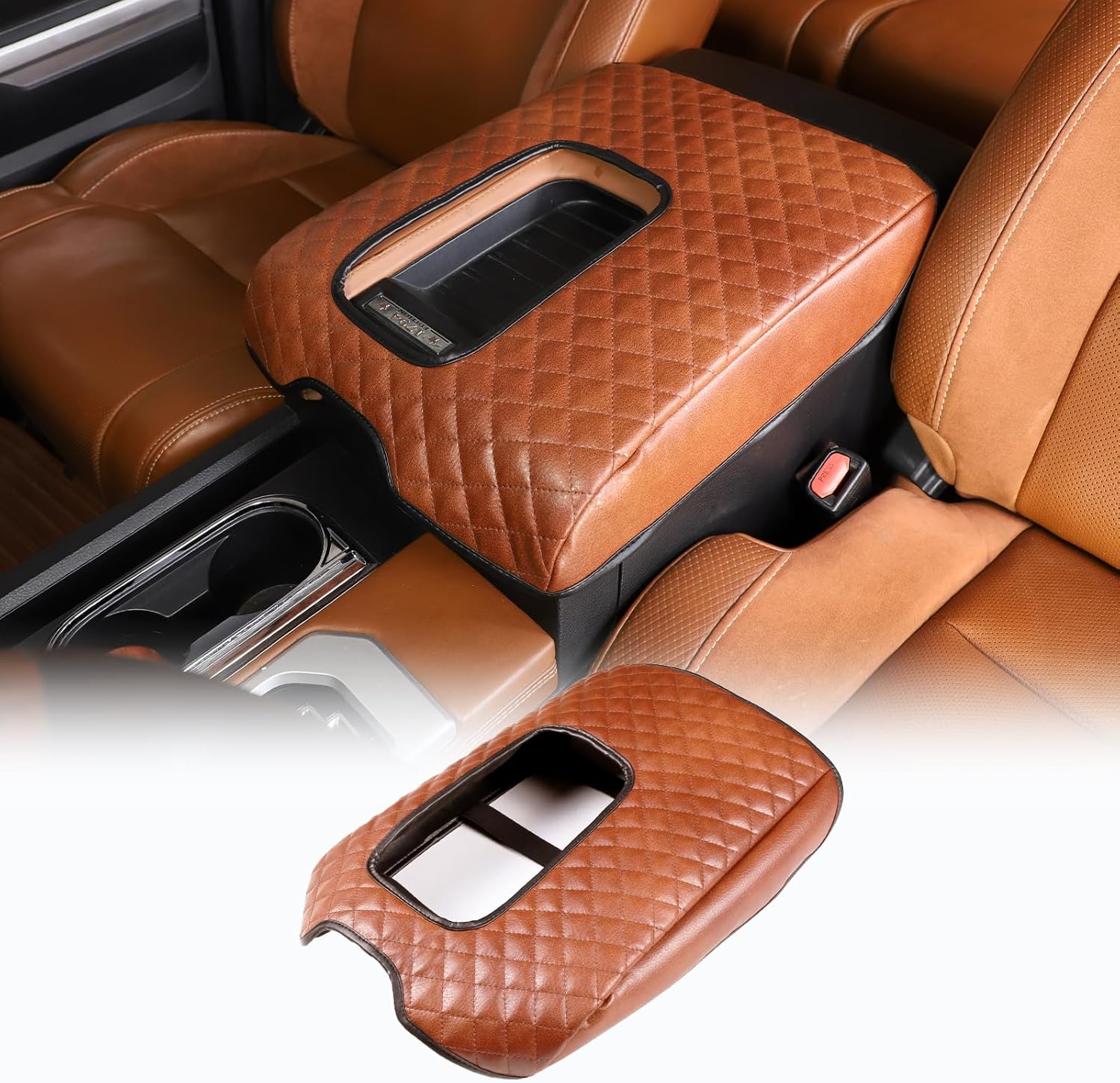 CHEAYAR Center Console Armrest Cover Kit,Console Armrest Cushion Automotive Customized Console Armrest Cushion, Fit for Toyota Tundra 2014-2020 Accessory Organizer Protector (Plaid - Brown)