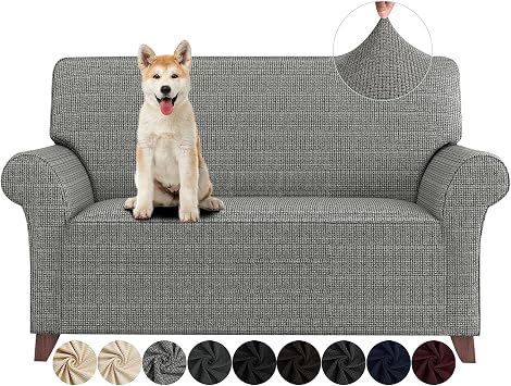 ZNSAYOTX Loveseat Covers High Stretchy Spandex Pet Friendly Sofa Slipcover 1 Piece Non Slip Couch Furniture Protection Covers Black and White, Loveseat