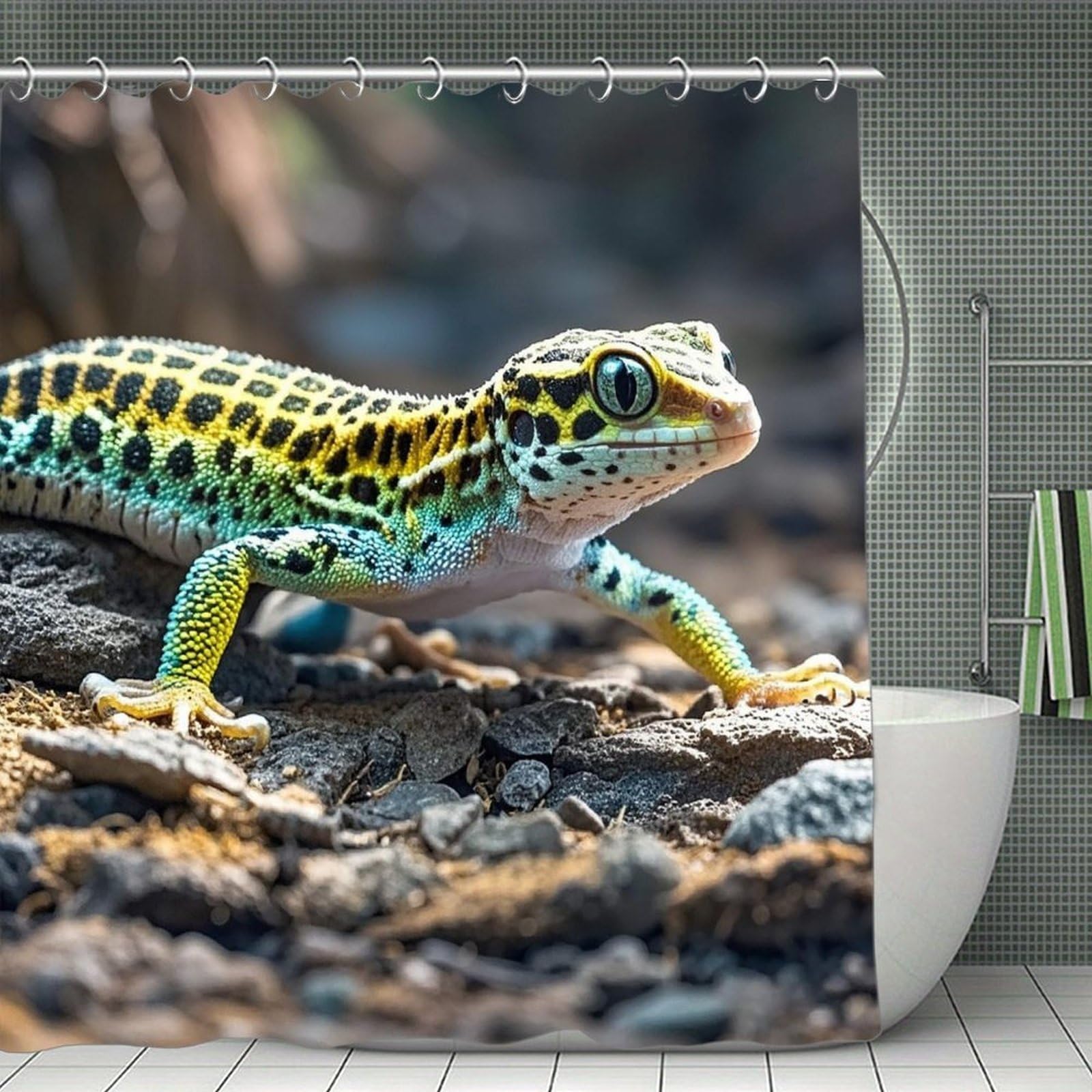 VstaDank Leopard Little Gecko Bath Curtain Elegant Heavy Duty Shower Curtains 70x70 in Rustic Farmhouse Cloth Shower Curtains Neutral Modern Bath Curtain for Bathroom