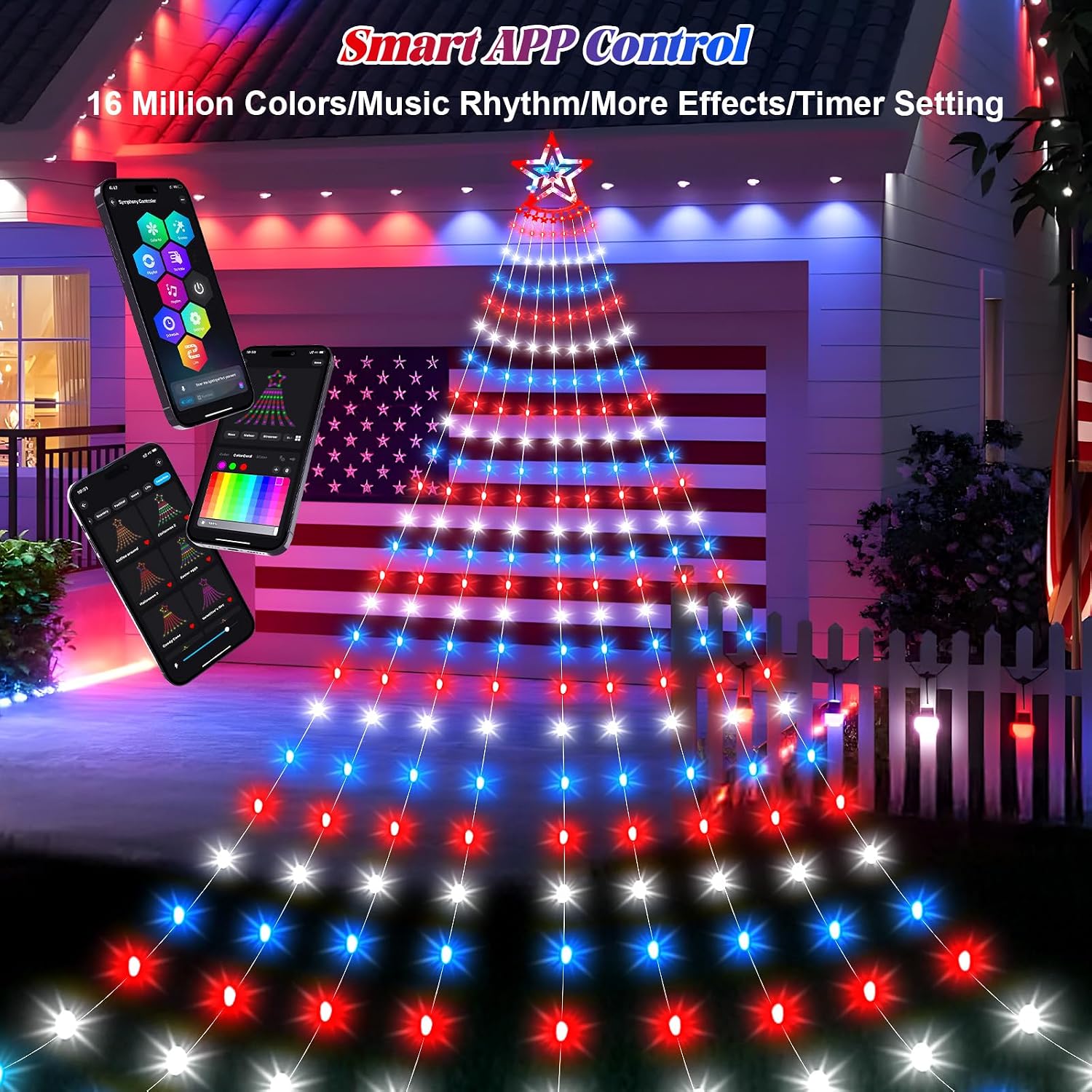 18Ft 521LED Outdoor Valentines Day String Lights with Smart APP Control, RGB Color Changing Waterfall Tree Lights Music Sync, DIY Modes, Timer Remote, Dimmable, Waterproof Xmas New Year Decorations image 3