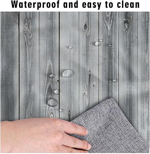 Miniatura 4 de Mantel rectangular blanco ajustable, textura de madera gris, borde elástico, impermeable, lavable, 72 x 30 pulgadas, paneles de madera antigua,