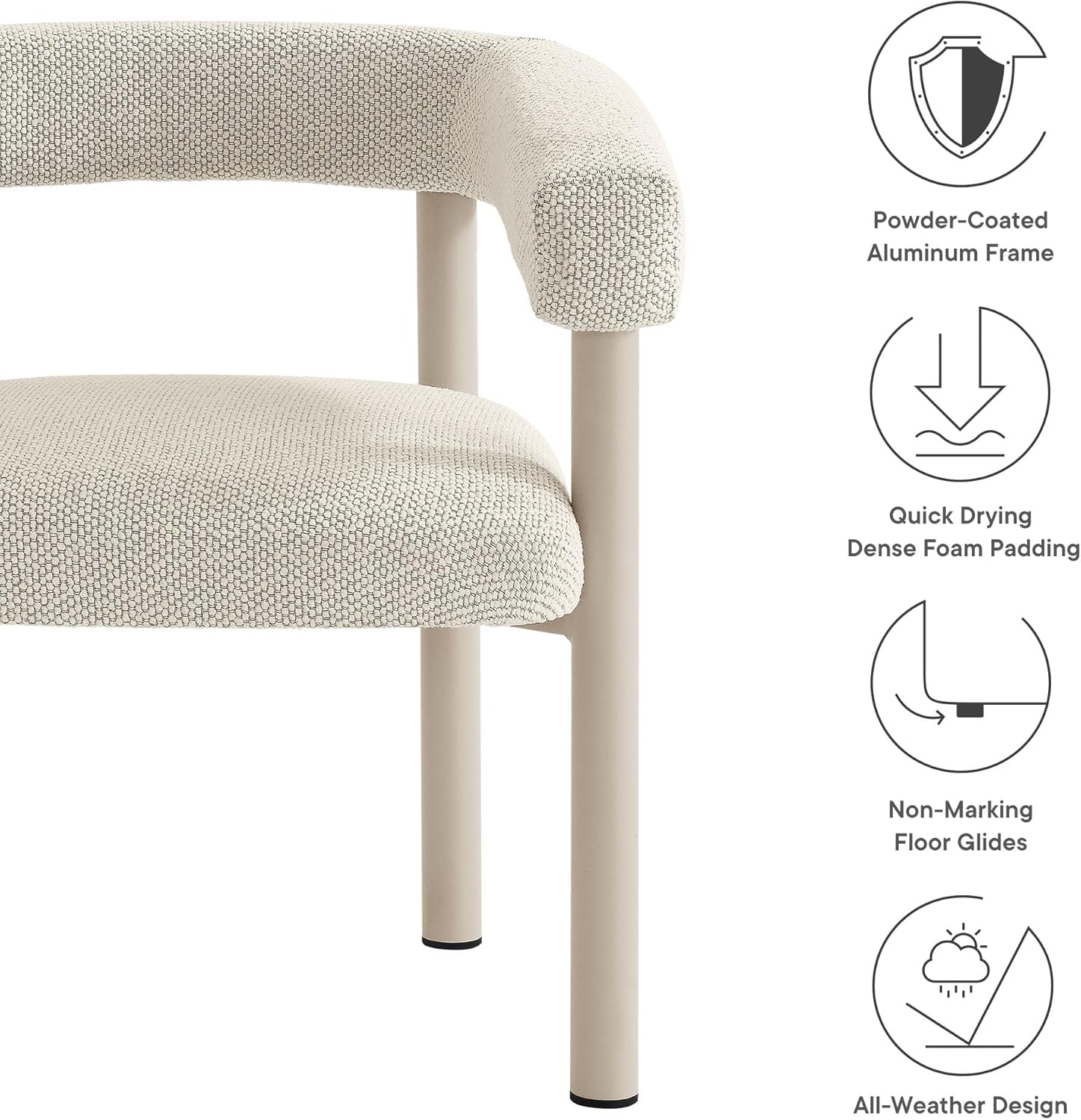 Modway Nautica Aluminum Outdoor Patio Dining Armchairs Set of 2 in Ivory Taupe – Modern 2-Piece Dining Chair Set – Curved Back Dining Chairs - Metal Outdoor Seating for Porch, Deck, Balcony