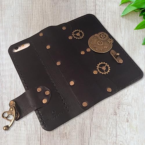 Miniatura 9 de Papyrus Crafts - Handmade genuine leather case for iPhone, Steampunk leather wallet case for iPhone