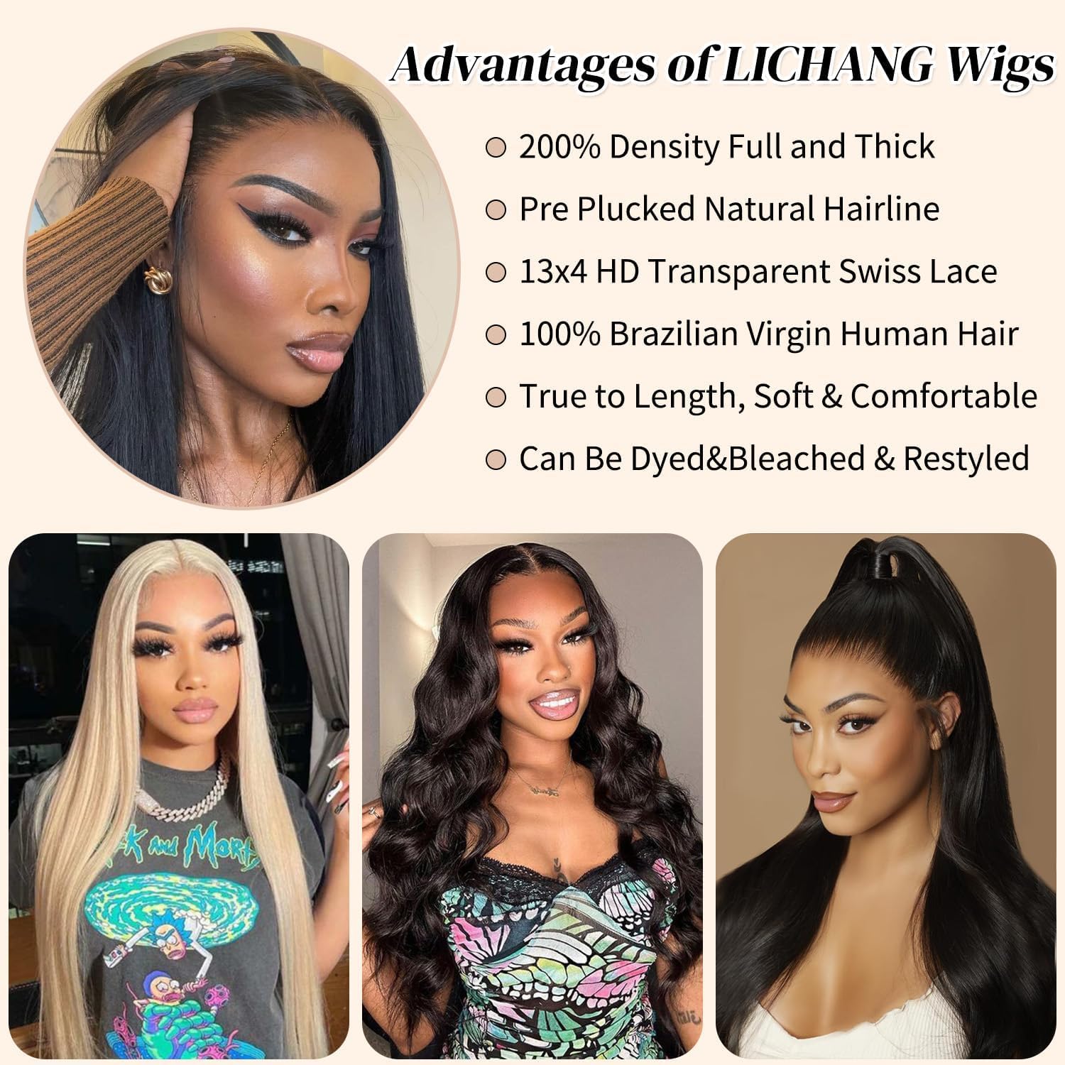 LICHANG 32 Inch 13x4 Lace Front Wigs Human Hair 200 Density Straight HD Lace Front Wigs Pre Plucked Straight Glueless Human Hair 13x4 HD Frontal Human Hair Wig for Women