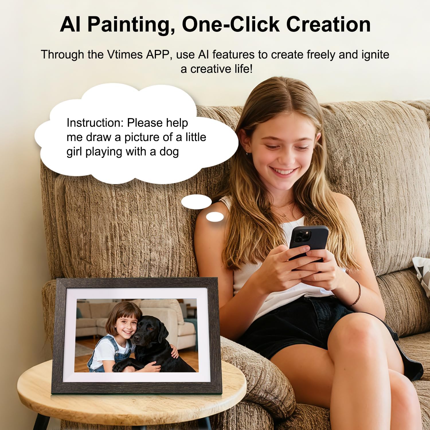 VTimes 10.1" Digital Picture Frame with Remote Share via APP, 1280 * 800 HD IPS Touch Screen Electronic Picture Frame, WiFi Smart Digital Calendar, AI-Generated Images & Auto-Rotate, Gifts for Mom