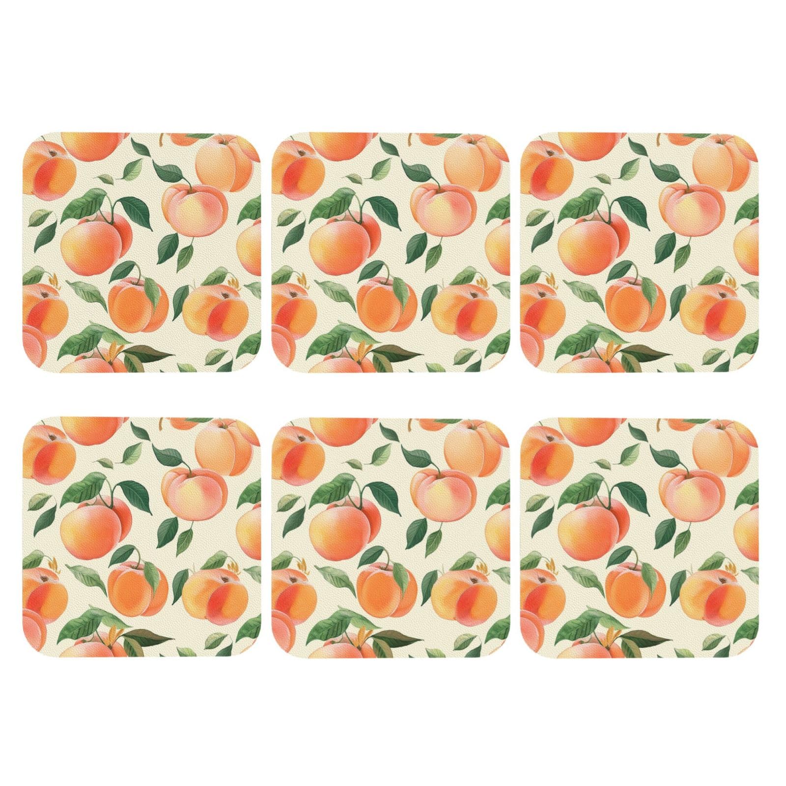6pcs Leather Coasters for Drinks, Peach Drink Coasters for Tabletop Protection, 4" Cup Coasters for Coffee Table Decor, Non-Slip Drinking Cup Mat for Hot Or Cold Drink