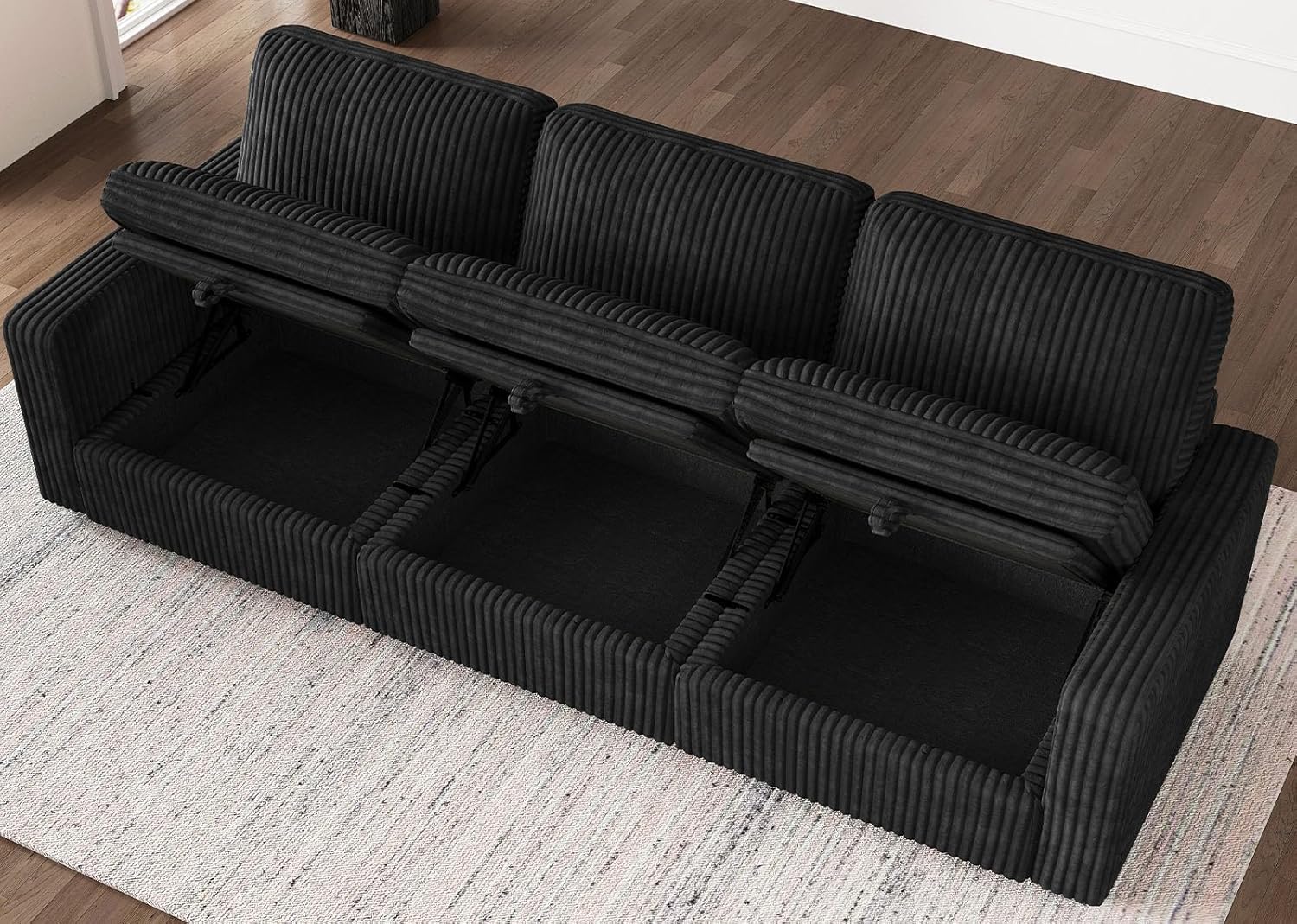 Belffin Modular Sectional Sofa with Storage Seat, Oversized Cloud Couch Sectional with Extra Deep Seat, Comfy 3 Seater Sectional Couches for Living Room, Plush Corduroy Black