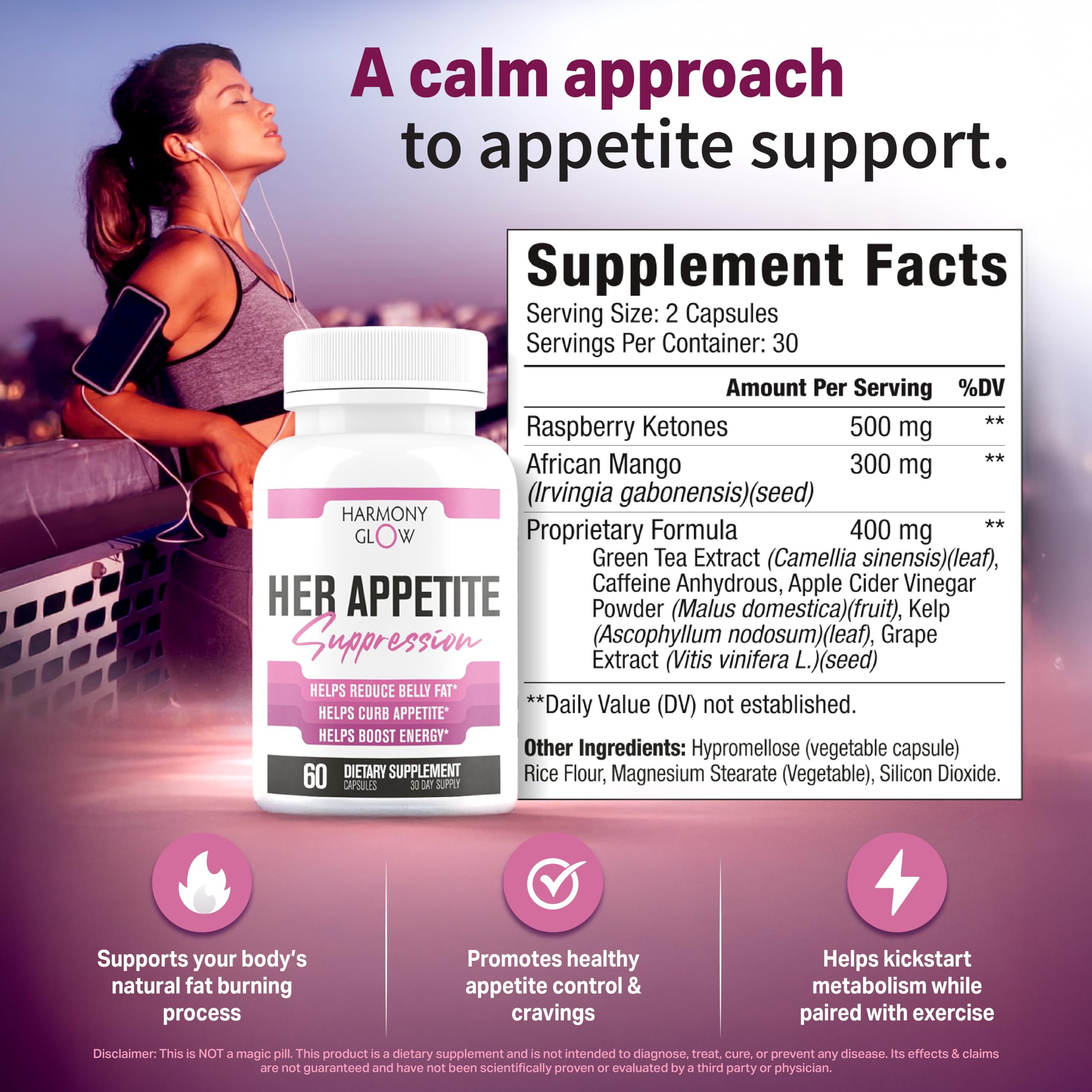 Her Appetite Suppression - Supports GLP-1 Related Metabolic Pathways, Promotes Weight Loss for Women, Helps Control Appetite/Cravings & Promotes Energy | 3rd Party Tested Supplement - 60 Capsules — Amazon image 2