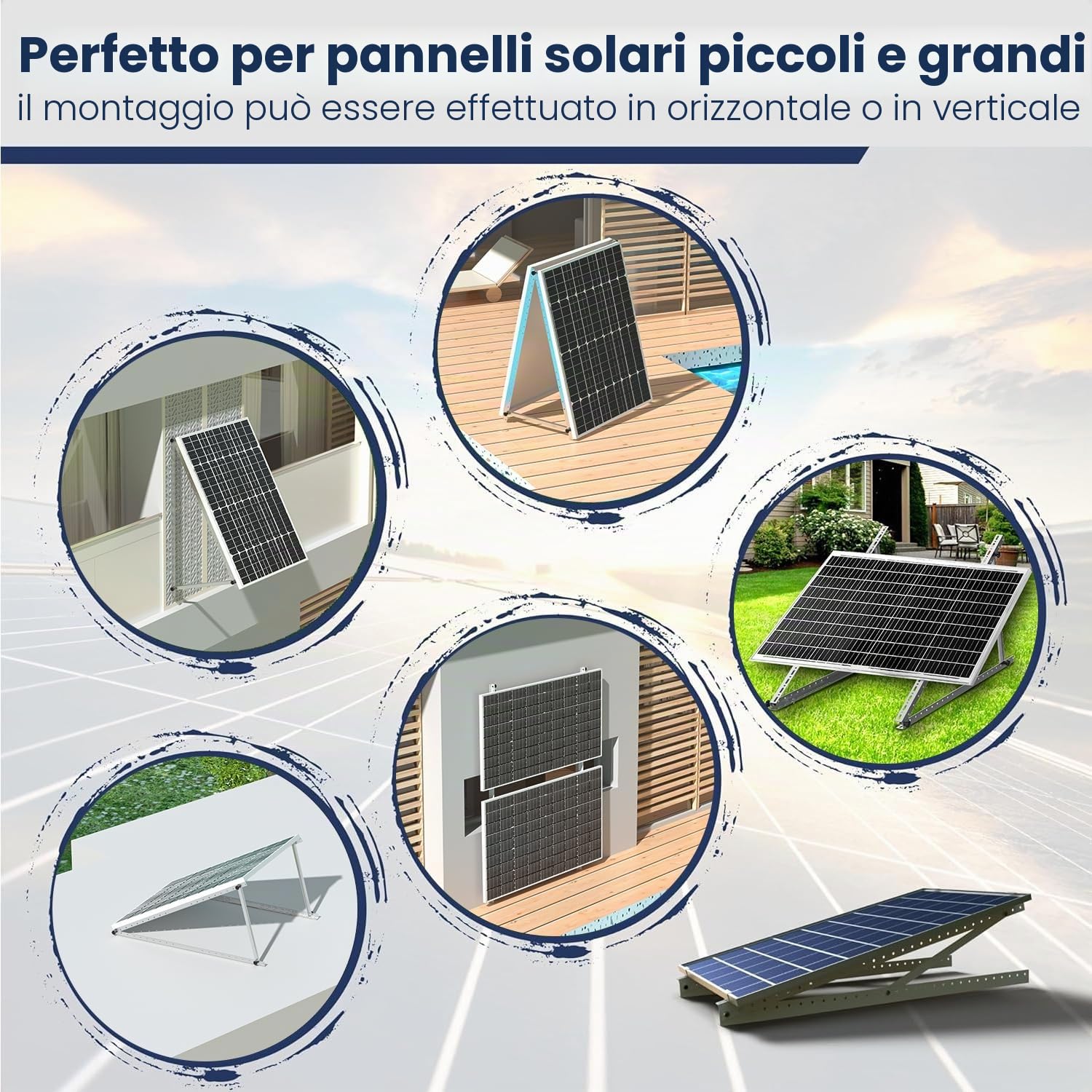 GLIESE Supporto per pannello solare, 114 cm, pannelli solari, set di montaggio da 0° a 90°, supporto fotovoltaico, per tetto piatto da 100 W a 600 W, montaggio a parete, fotovoltaico, balcone (2 set