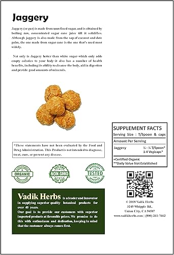 Miniatura 4 de Vadik Herbs Jaggery (azúcar de caña de azúcar, gur) 2 x 8 oz.  Calidad premium, se envía desde California, capacidad para desintoxicar y limpiar el