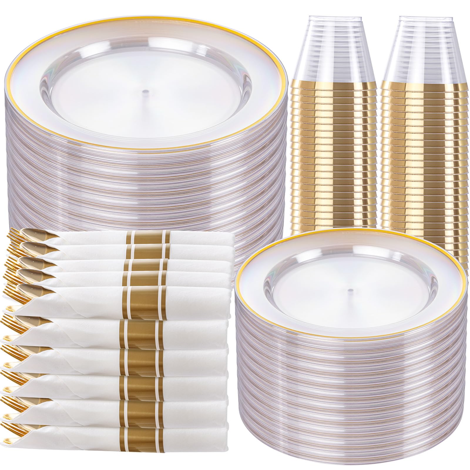 Gold & Clear Dinnerware Set - 350 Pcs for 50 Guests -1