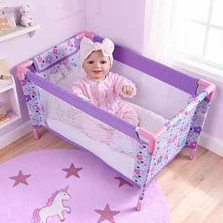 BABESIDE Foldable Baby Doll Crib Set for 18 Inch Reborn Dolls - Portable Playpen Bed with Storage Bag, Purple Pack n Play Accessory
