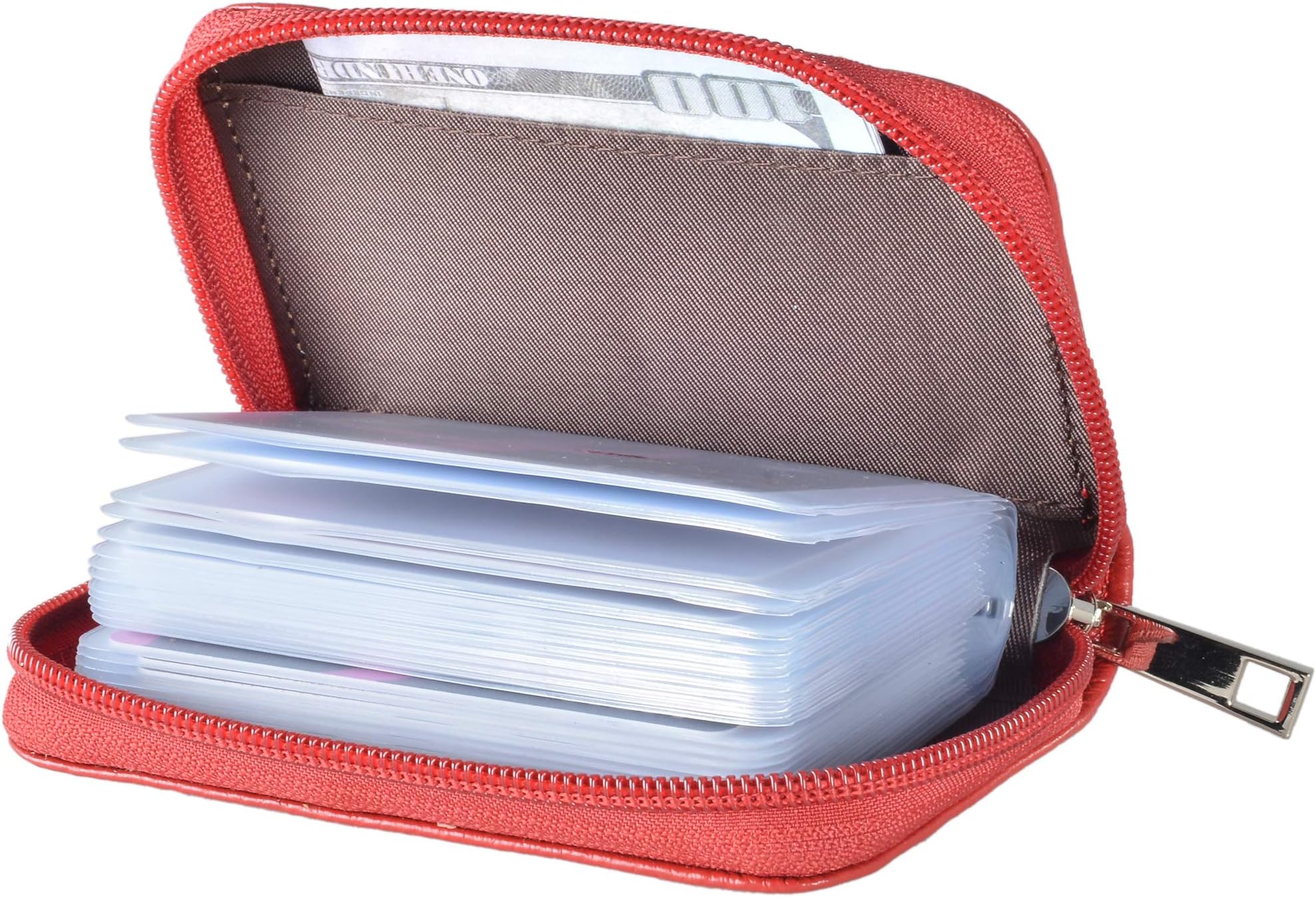 Easyoulife Genuine Leather Credit Card Holder Zipper Wallet with 26 Card
