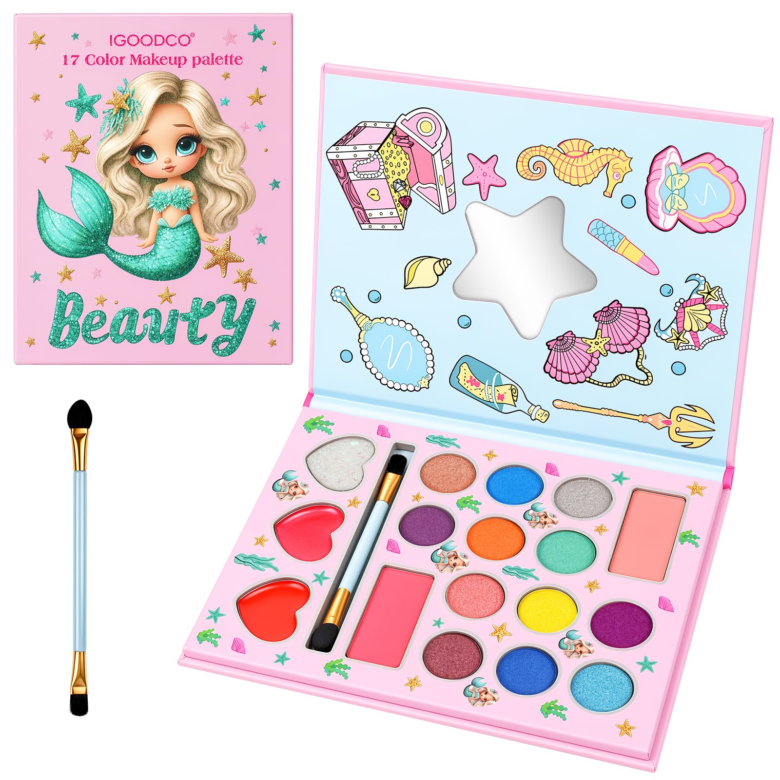 Aomig 17 Colors Makeup Sets for Girls Non-Toxic Princess Make Up Kit