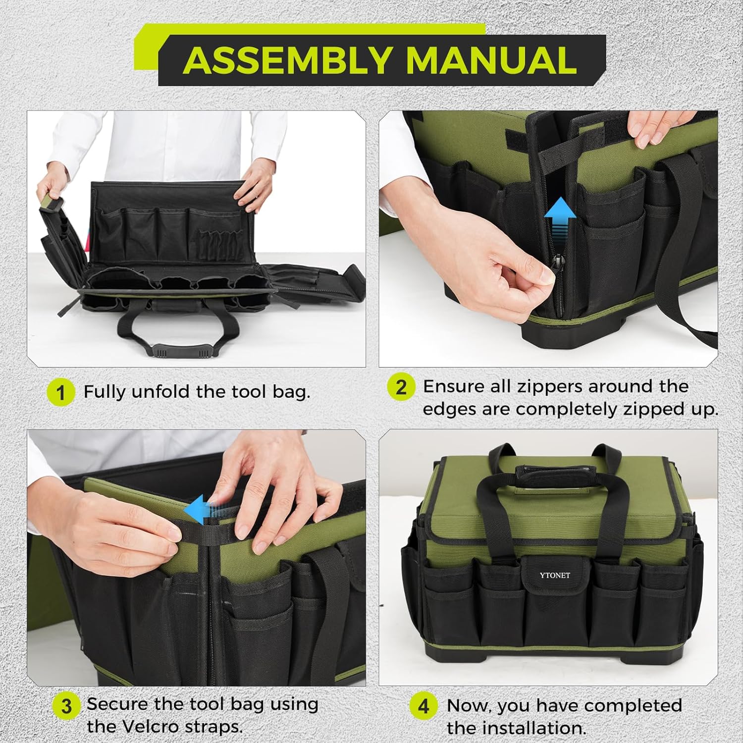 Heavy Duty Tool Bag 16-Inch, 46 Pockets Electrician Tool Bag for men with Hard Bottom & Waterproof Pocket, 1680D Tear-Proof Toolbox Organizer for HVAC Mechanic, Father Day Dad Birthday Gift - Image 7