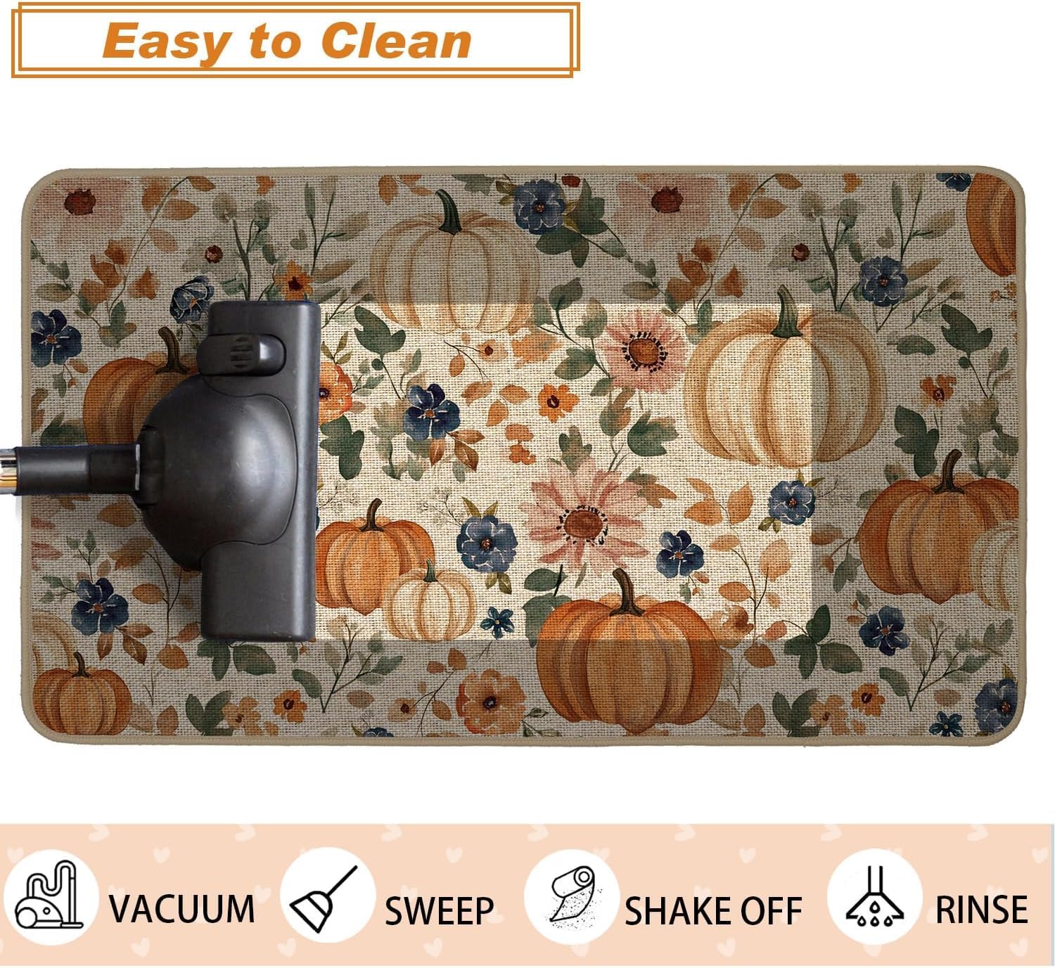 Baccessor Pumpkin Fall Kitchen Mats Set of 2, Vintage Kitchen Rugs for Floor Low-Profile Farmhouse Fall Thanksgiving Home Decor 17x29 and 17x47 Inch