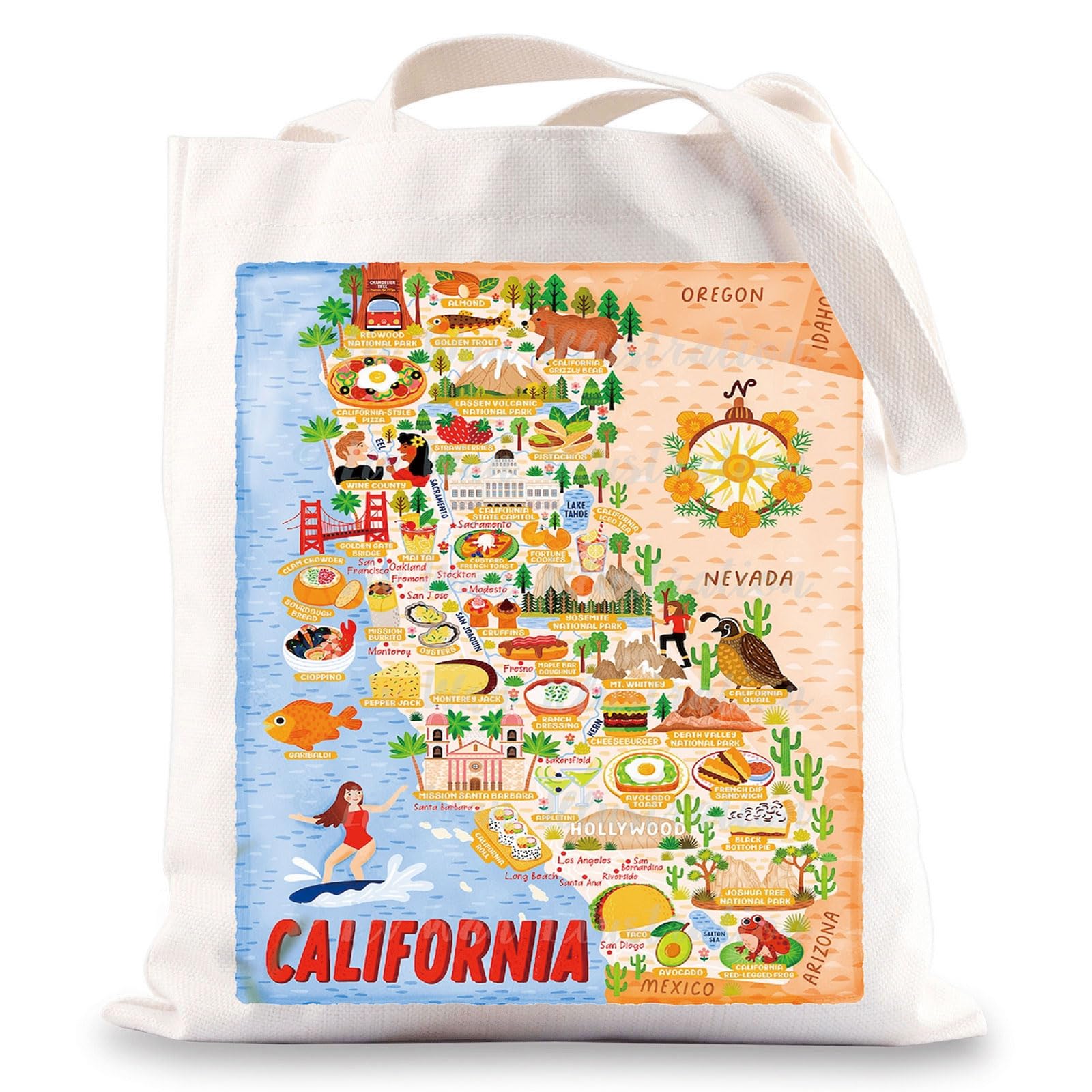 BWWKTOPCalifornia Travel Tote Bag California Souvenirs Gifts California Reusable Grocery Bag California Trip Gifts